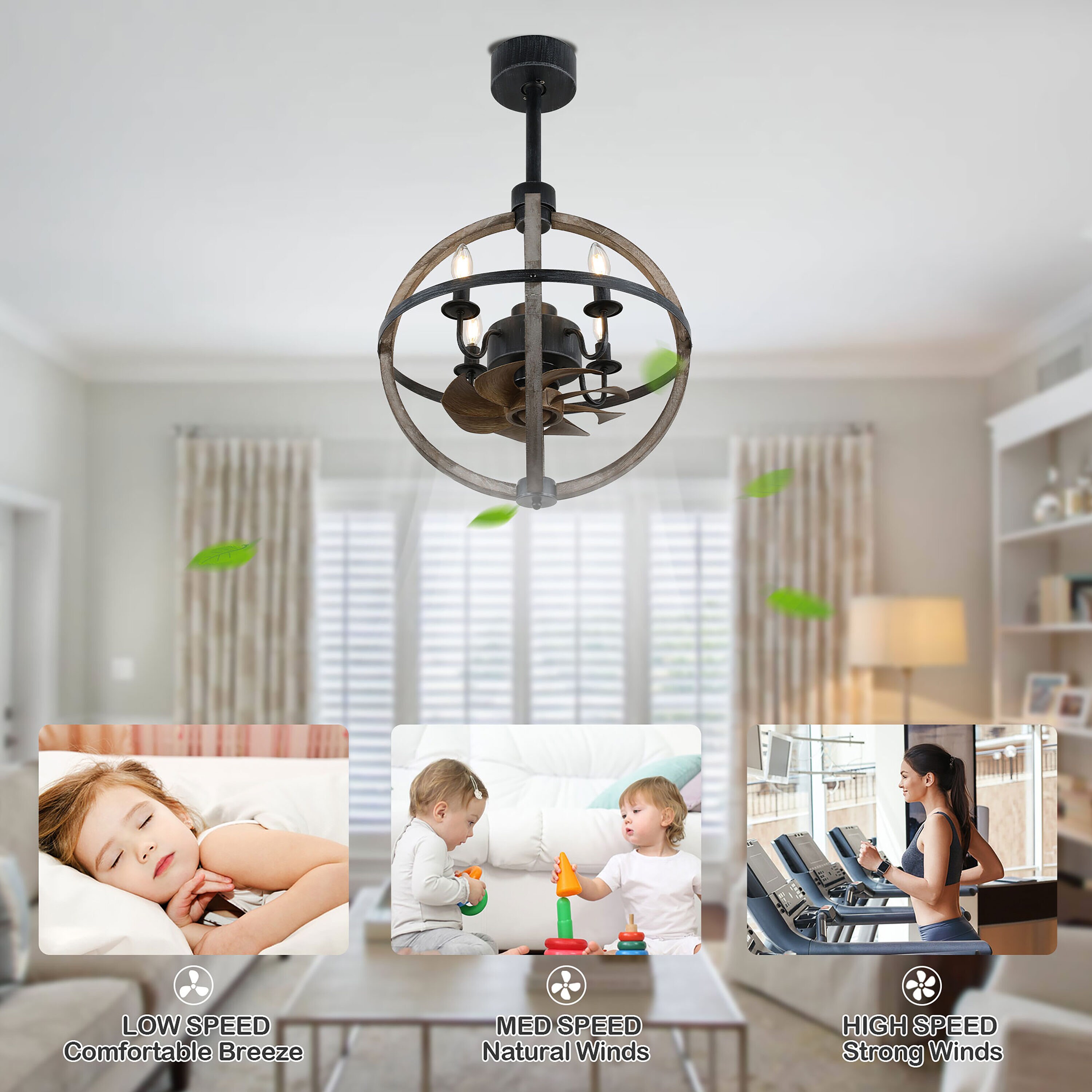 Oaks Decor Cave 15-in Color-Changing Black with Black Blades Fandelier Ceiling Fan With Light and Remote ( 7 -Blade )