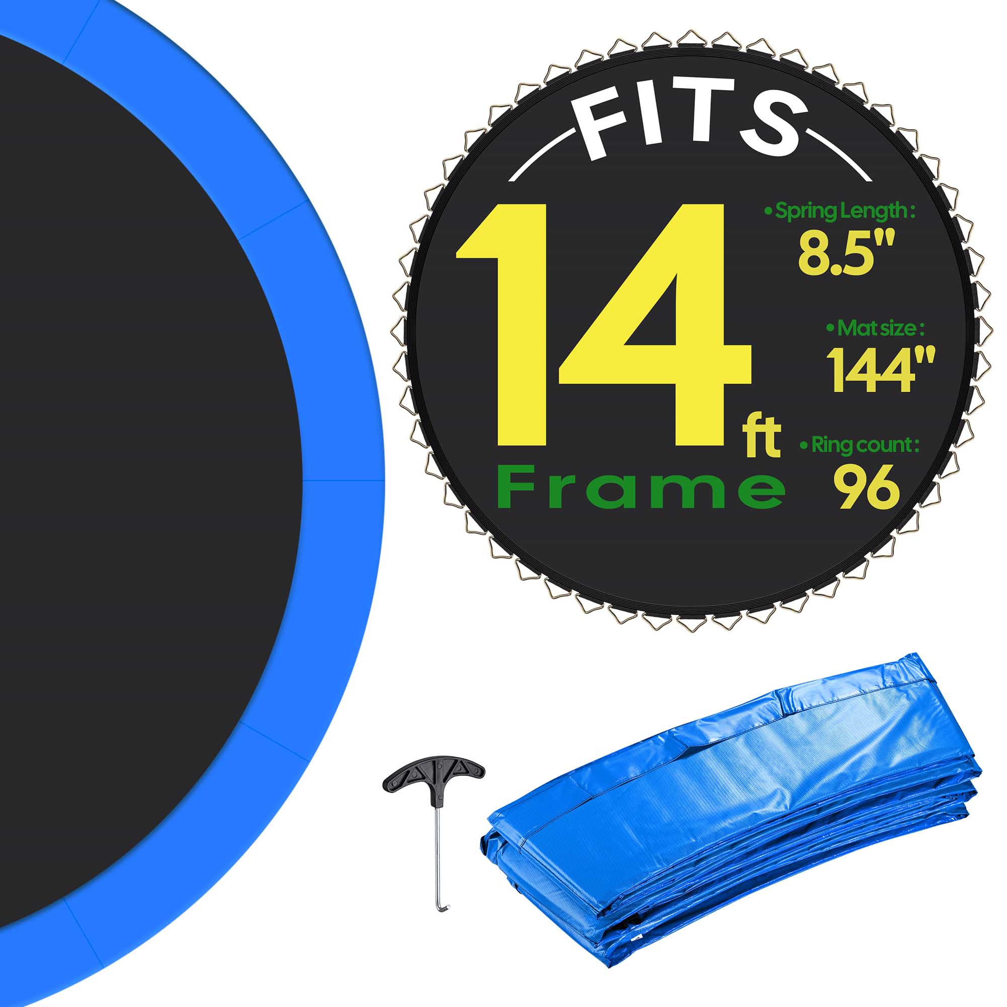 Yescom 09TMTTSP001-96-03-LO Trampoline Mat and Pad Replacement Kit with 96V Ring for 14 ft Round Trampoline Frame