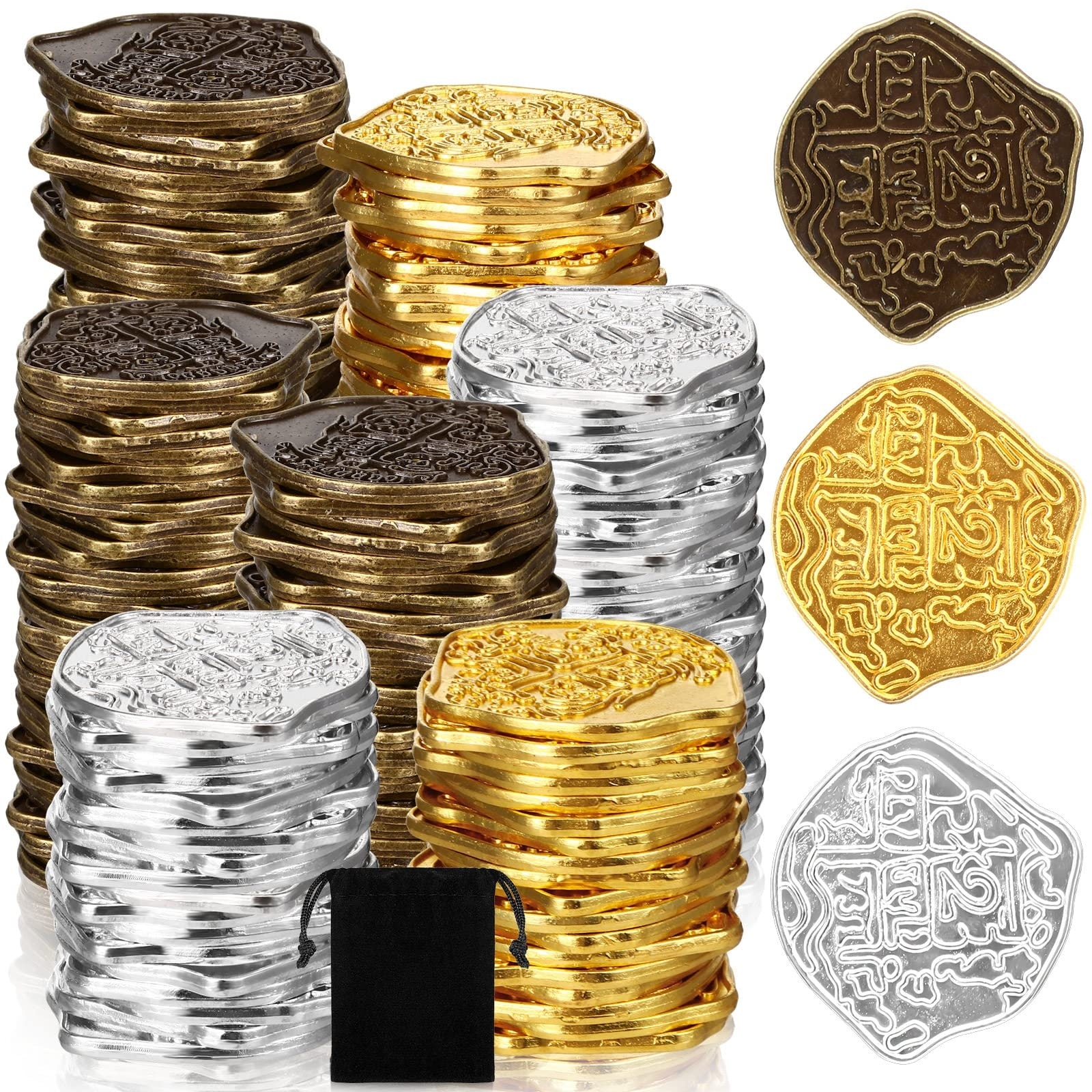 Afoxsos  100 pcs Metal Pirate Coins Treasure Chest Spanish Doubloon decorative Coins for Kids Board Games Pirate Party Cosplay Treasure Hunt