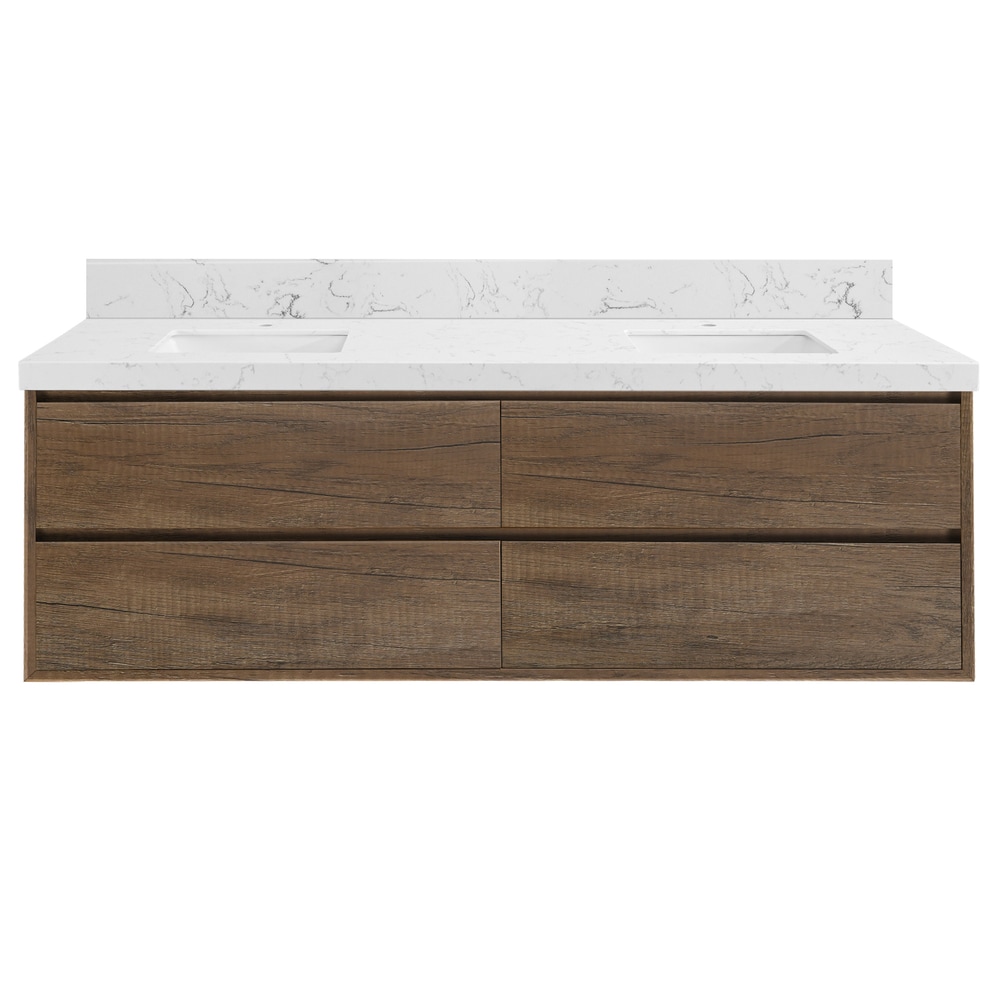 Vanityfus Wall-Mounted 72-in Double Sink Bathroom Vanity with Engineered Stone Doubble Sinks