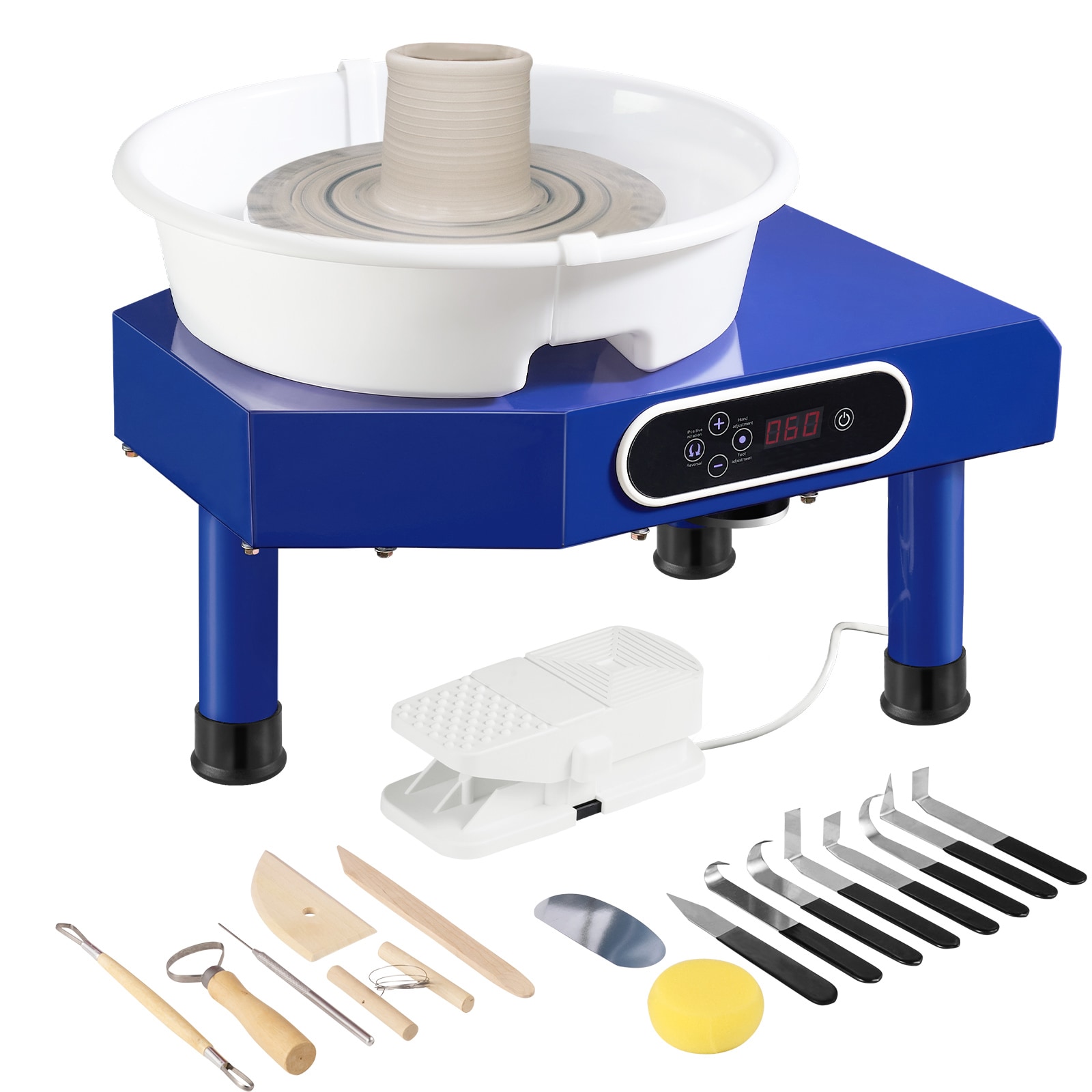 SVOPES SCSJ350W030003387V1 Pottery Wheel 10in Ceramic Wheel Forming Machine Foot Pedal ABS Detachable Basin 60-300RPM Adjustable Speed Manual LCD Panel Sculpting Tool Apron Accessory Kit for Work Art Craft DIY