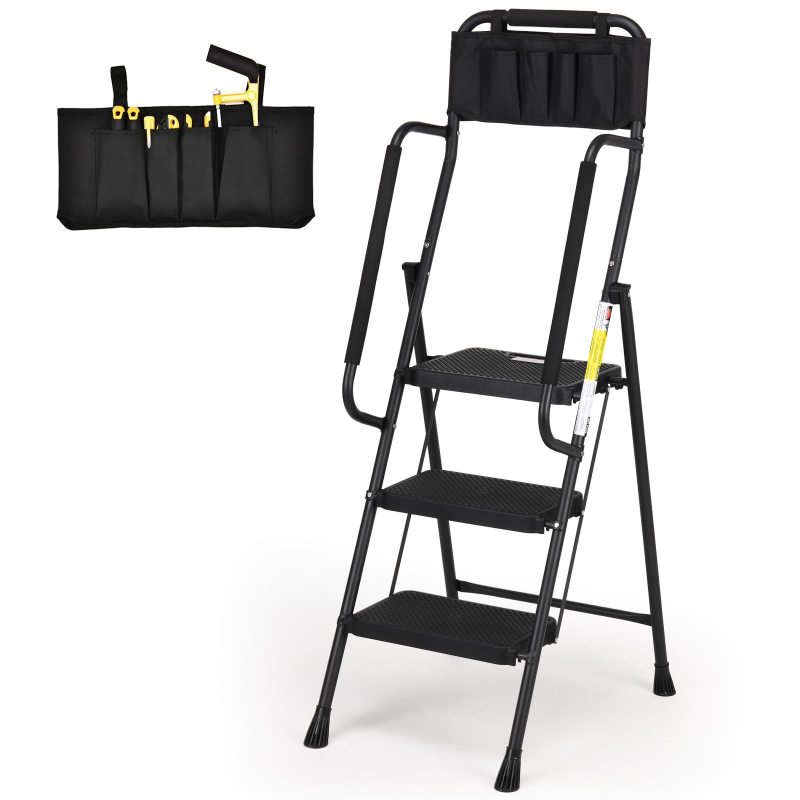 AOIZGMY  Folding Step Ladder with Handrails and Tool Bag Black for Home Kitchen Pantry and Office Use durable home and garden accessory designed
