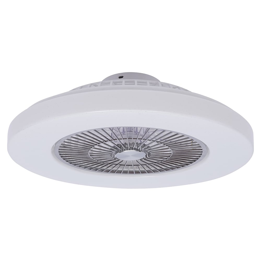 Oukaning JZUCAI7CNSWMT 23-Inches White Reversible 6 Speeds Stepless Dimming with ABS Blades Color-Changing Integrated LED Fixture Indoor Flush mount Standard Ceiling Fan With Light and Remote ( 7 -Blade)