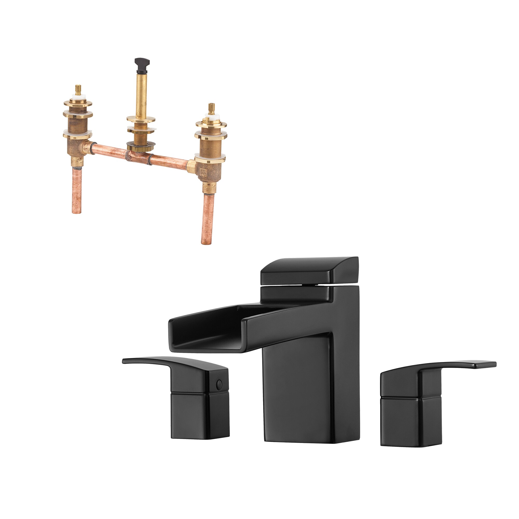 Pfister RT6-5DFB-0X6-050R-L Kenzo Matte Black 2-handle Deck-mount Roman Low-arc Bathtub Faucet ( Valve Included )