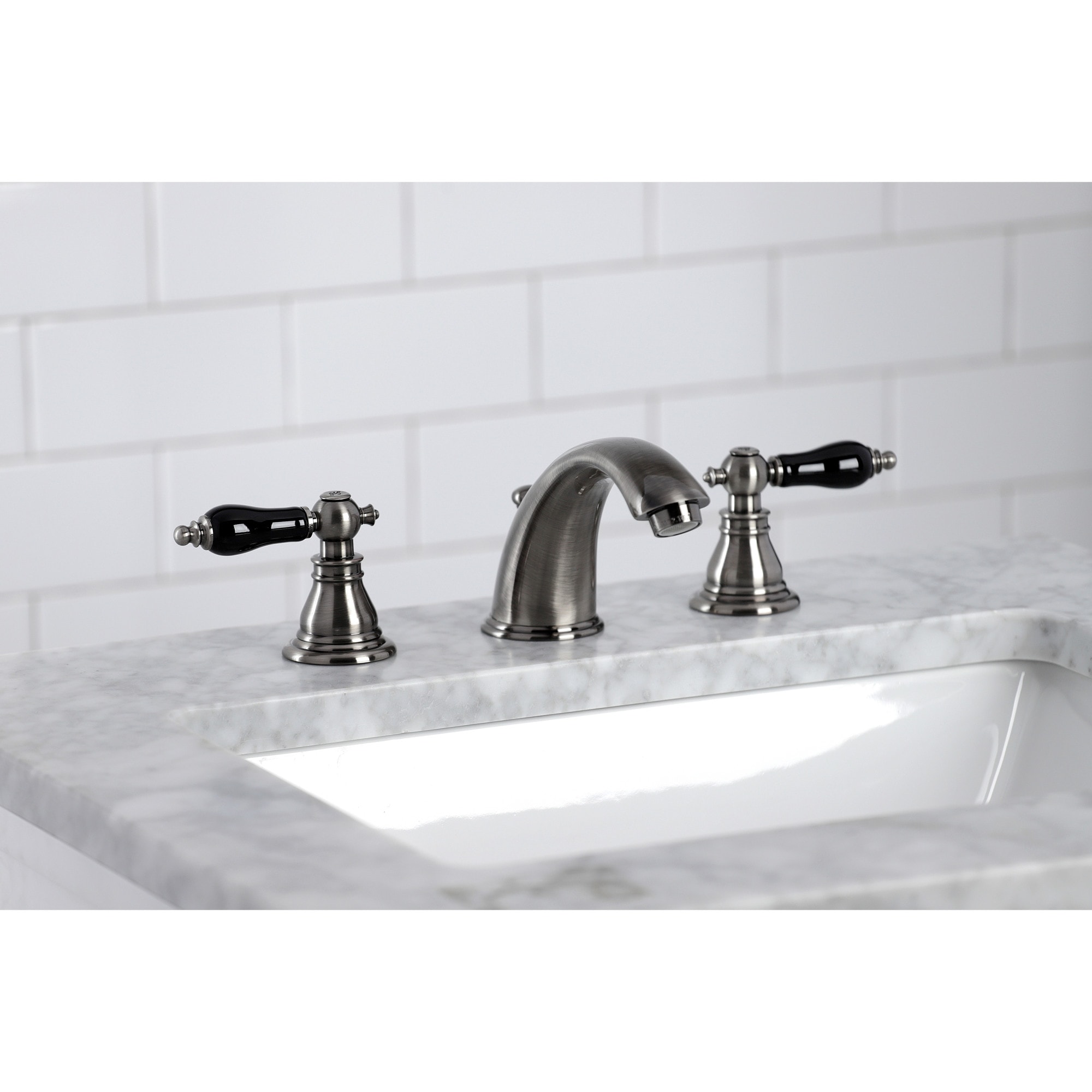 Kingston Brass WLKB963AKL Duchess Black stainless Widespread 2-handle Low-arc Residential Handle Bathroom Sink Faucet with Drain