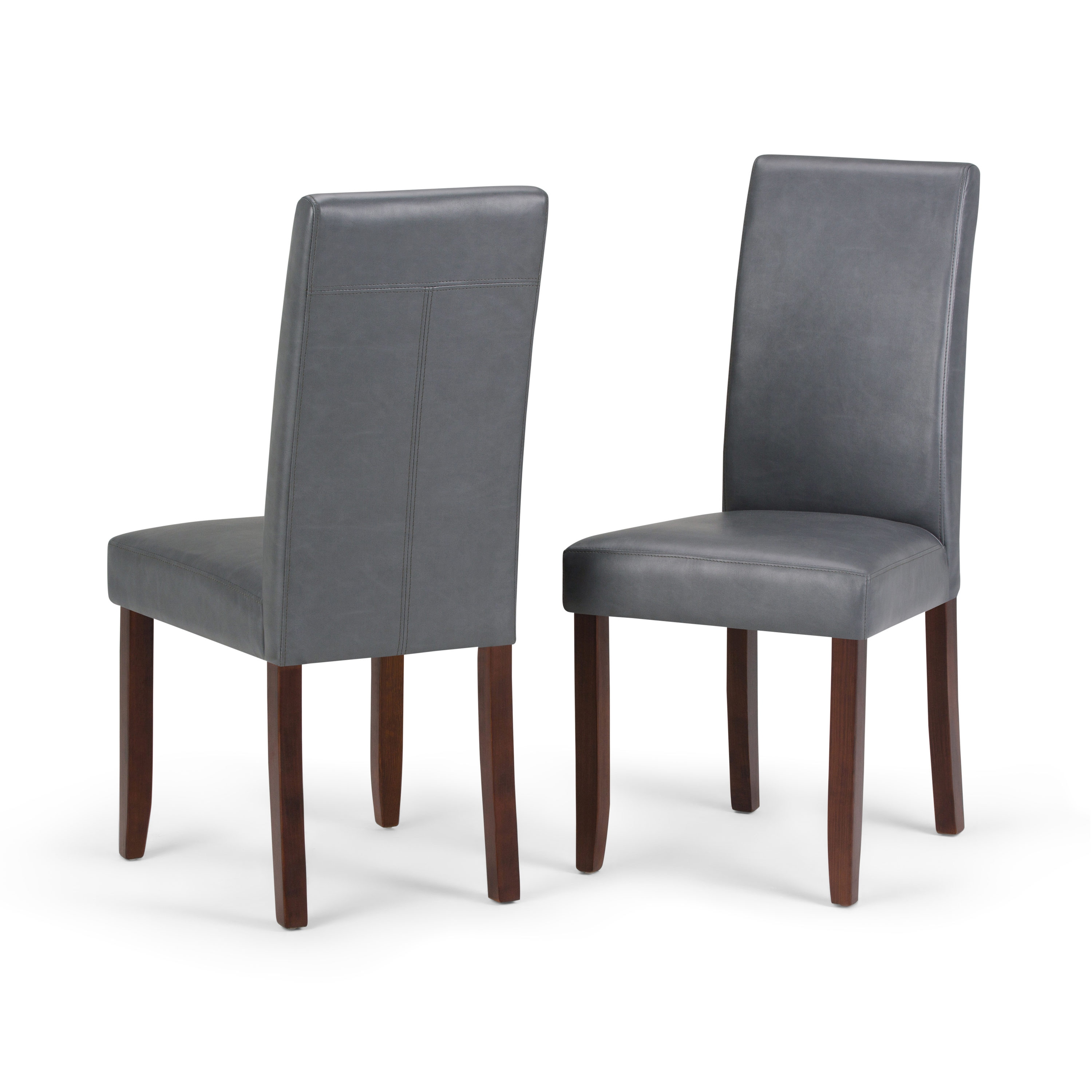 Simpli Home WS5113-4-G Set of 2 Acadian Contemporary/Modern Faux Leather Upholstered Dining Side Chair (Wood Frame)