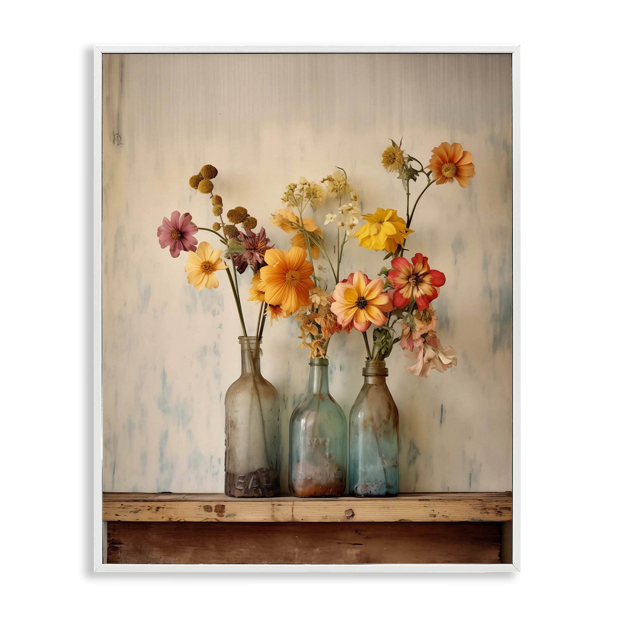 Stupell Industries BT-765-WFR-16X20 Rustic Spring Flowers Shelf Framed Giclee design by Arlington Prints