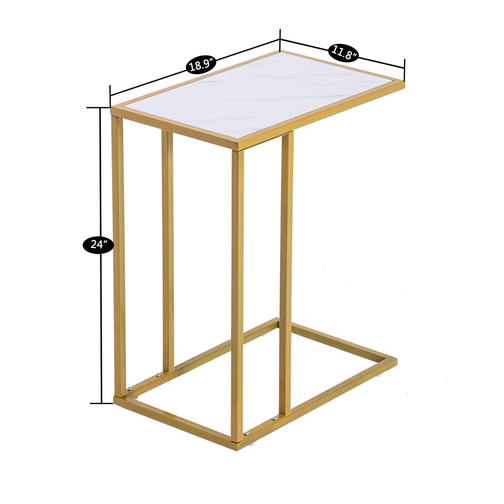 Gold Metal Frame White Marble Top C-Side Table