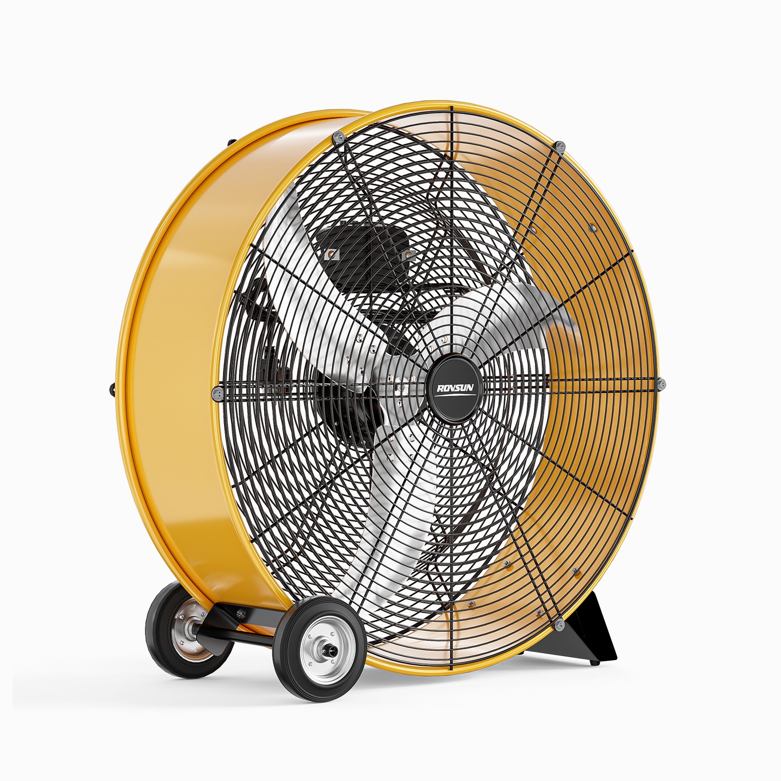 ROVSUN Portable Fan 24-in with 3-Speed  High Velocity and Max 9500CFM  for Gym Barn Shop Garage/Industial Drum Fan with Handle 110V 130W UL Listed Yellow