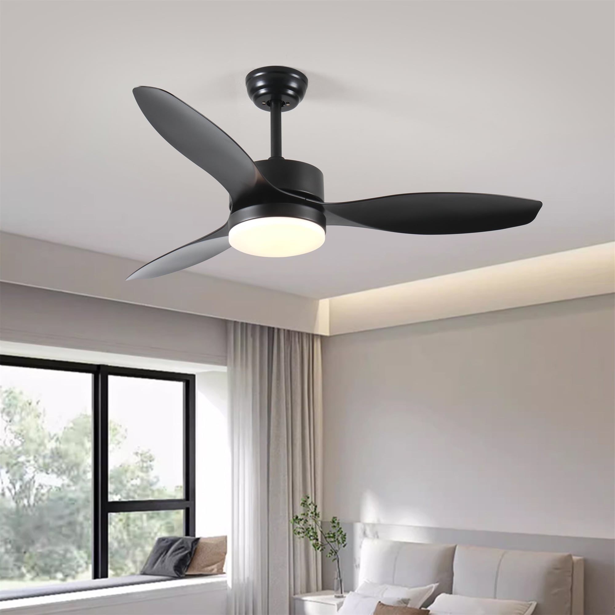 BABOOM BOM-2115472-OR Modern Ceiling Fan With Light 52-in Integrated LED Black with ABS Blades Ceiling Fan With Light - Remote Included ( 3 -Blade )
