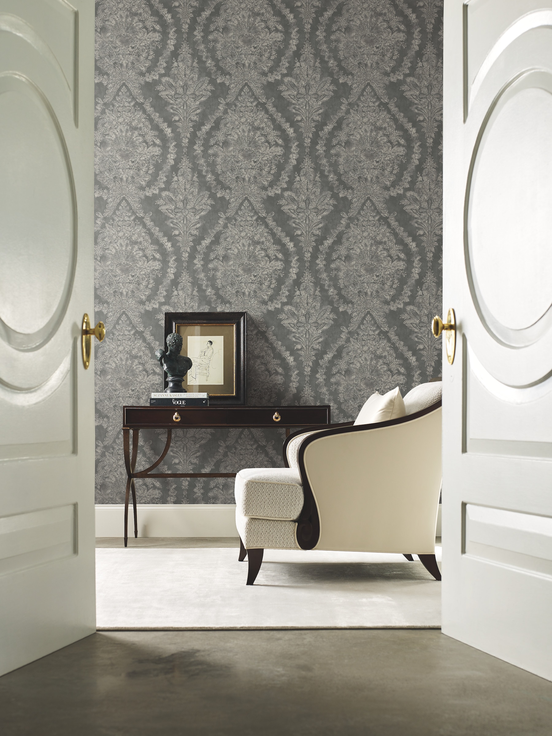 York Wallcoverings KT2216 Ronald Redding 24 Karat 60.8-Sq. Feet Gray Non-woven Damask Unpasted Wallpaper