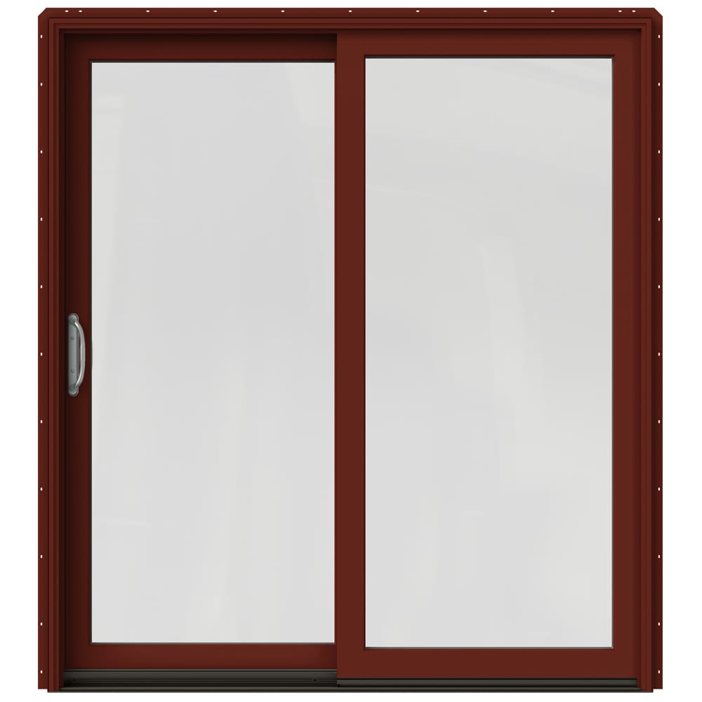 JELD-WEN LOWOLJW220100162 72-in x 80-in Low-e Argon Mesa Red Clad-wood Sliding Left-Hand Sliding Double Patio Door Screen Included