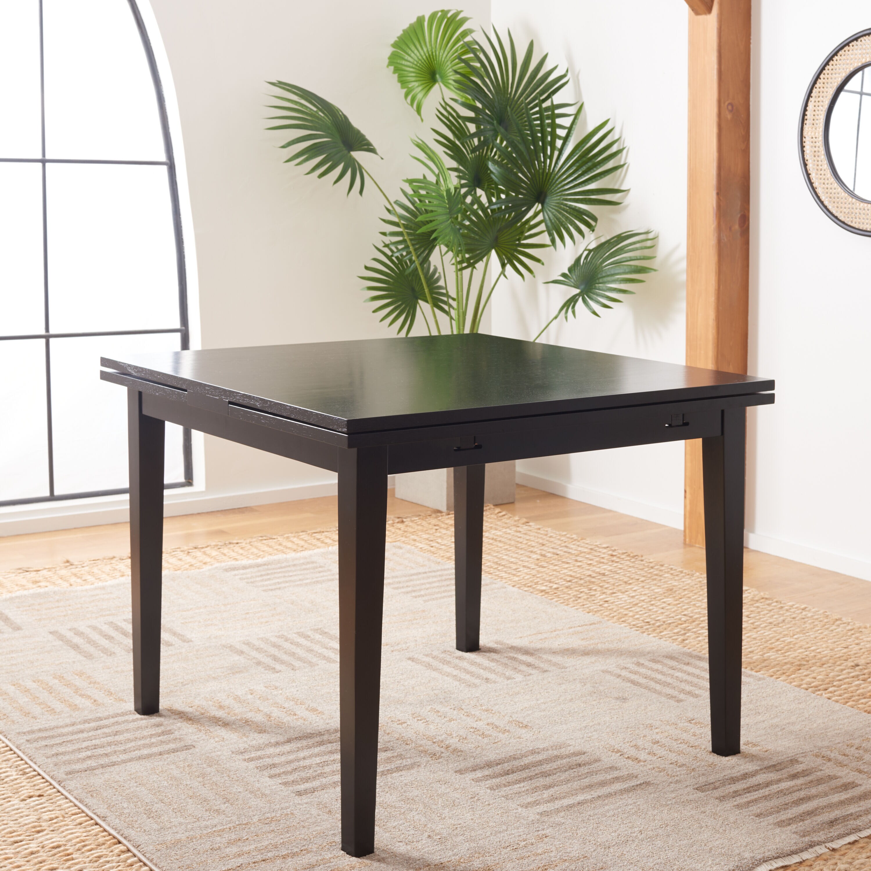 Safavieh Cullen Black Contemporary/Modern Extending Self-storing leaf Wood Dining Table, with Polished Finish and Wood 38-in L x 30.12-in H