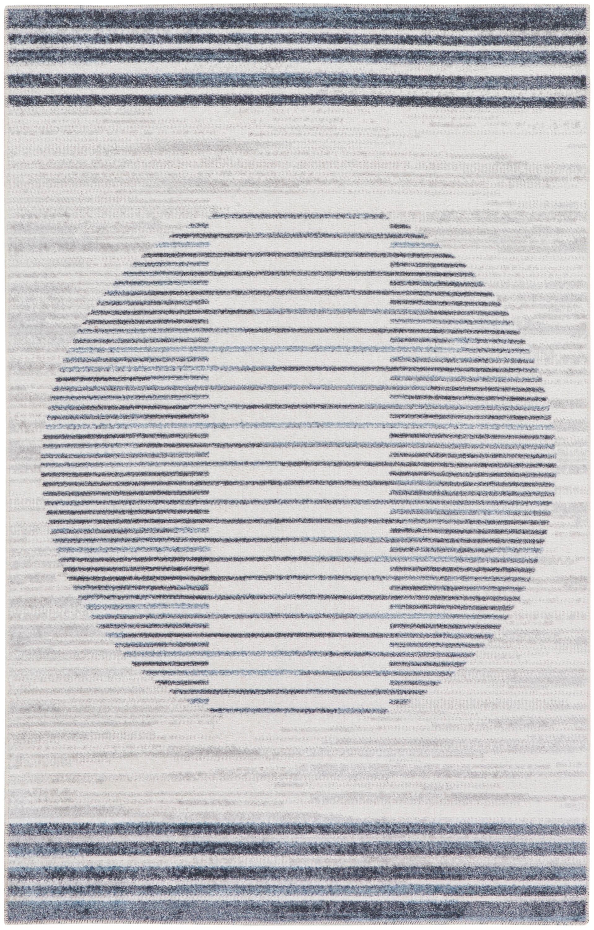 Scandinavian Charm Ivory & Blue Stripe Synthetic Rug, 2'2" x 4'