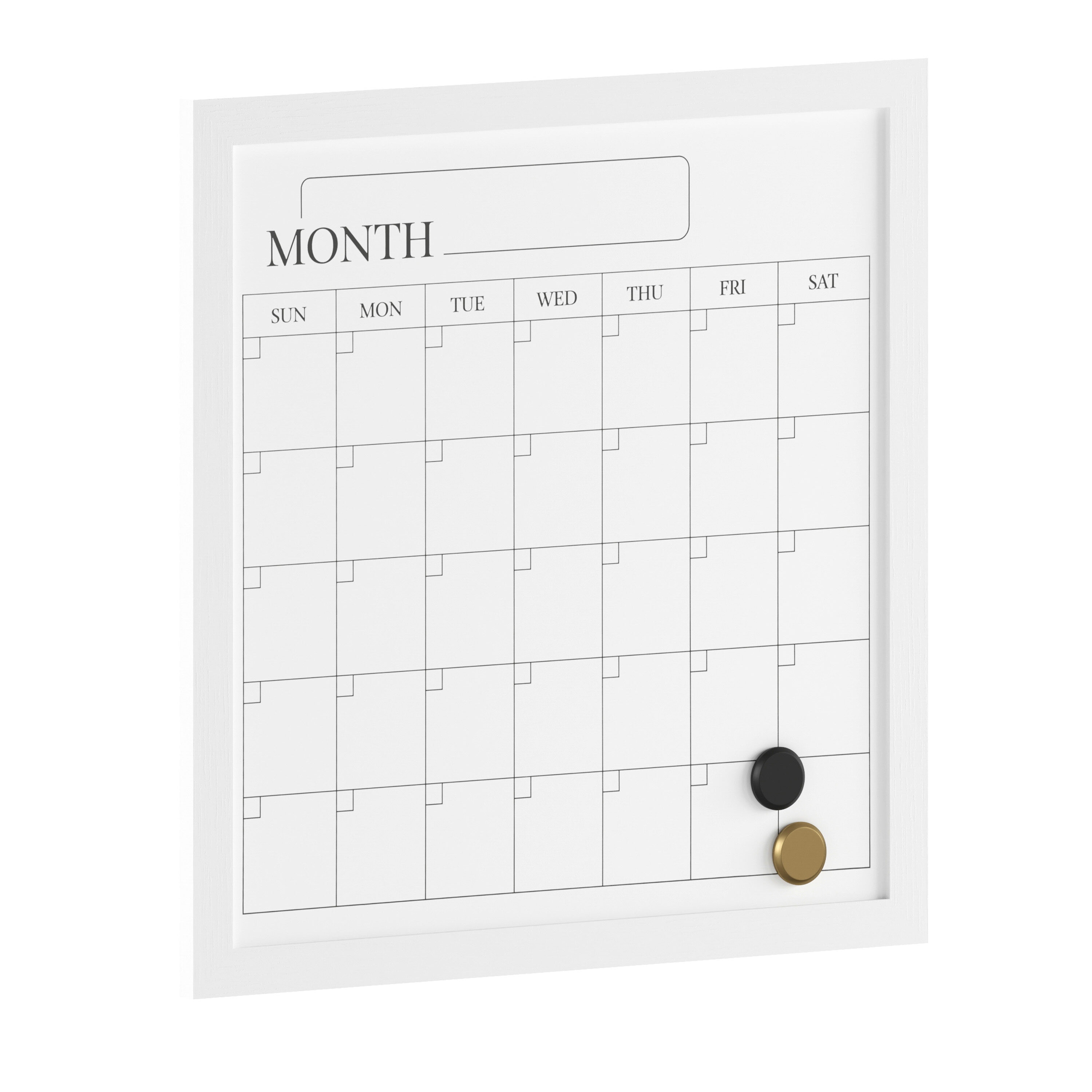 Martha Stewart 196861046995 Everette 18-in x 18-in Magnetic Monthly Calendar Dry Erase Board with White Woodgrain Frame, Included Dry Erase Marker and 2 Magnets