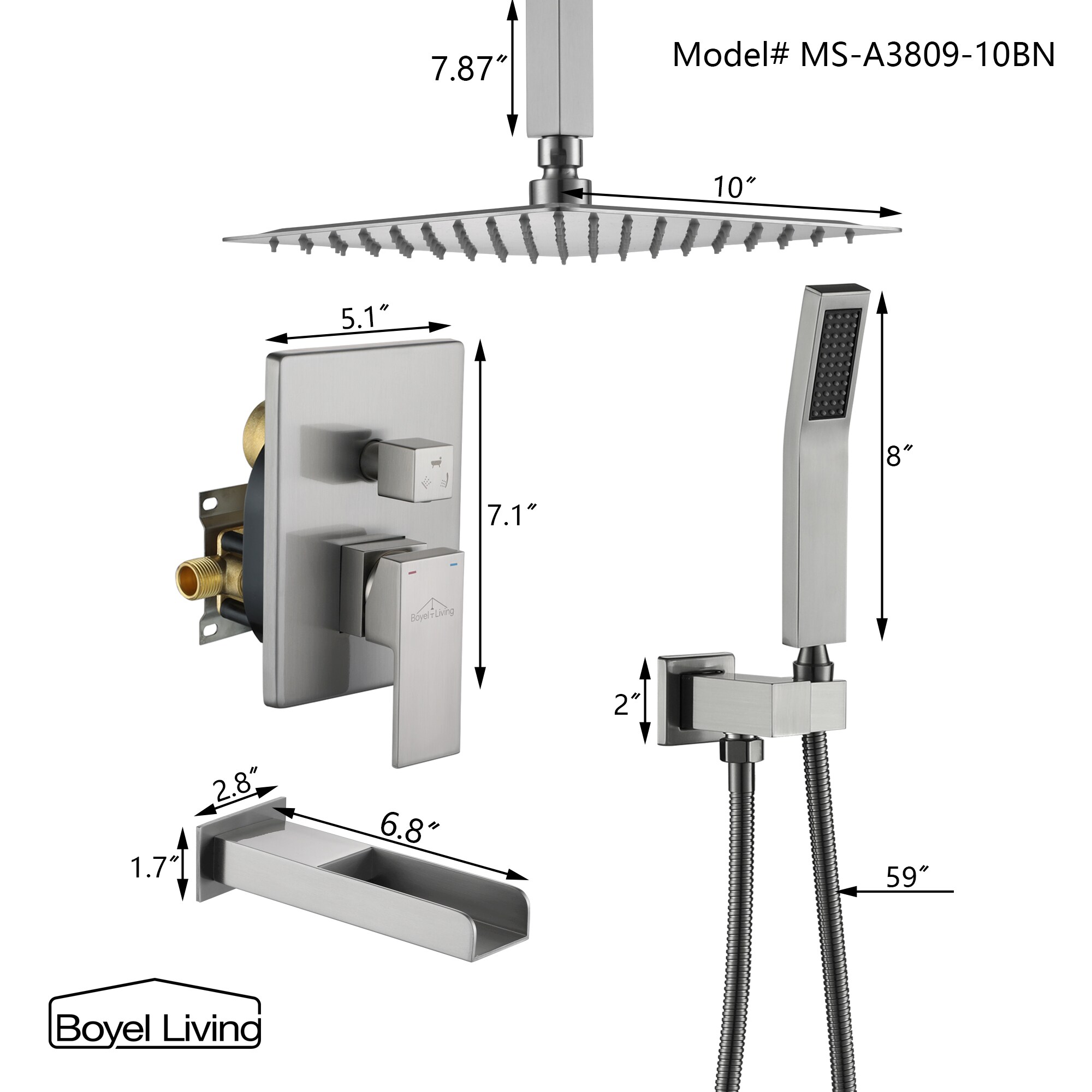 Clihome CHMS-10BN-A3809 Showerhead-Bar-Panels - View #9