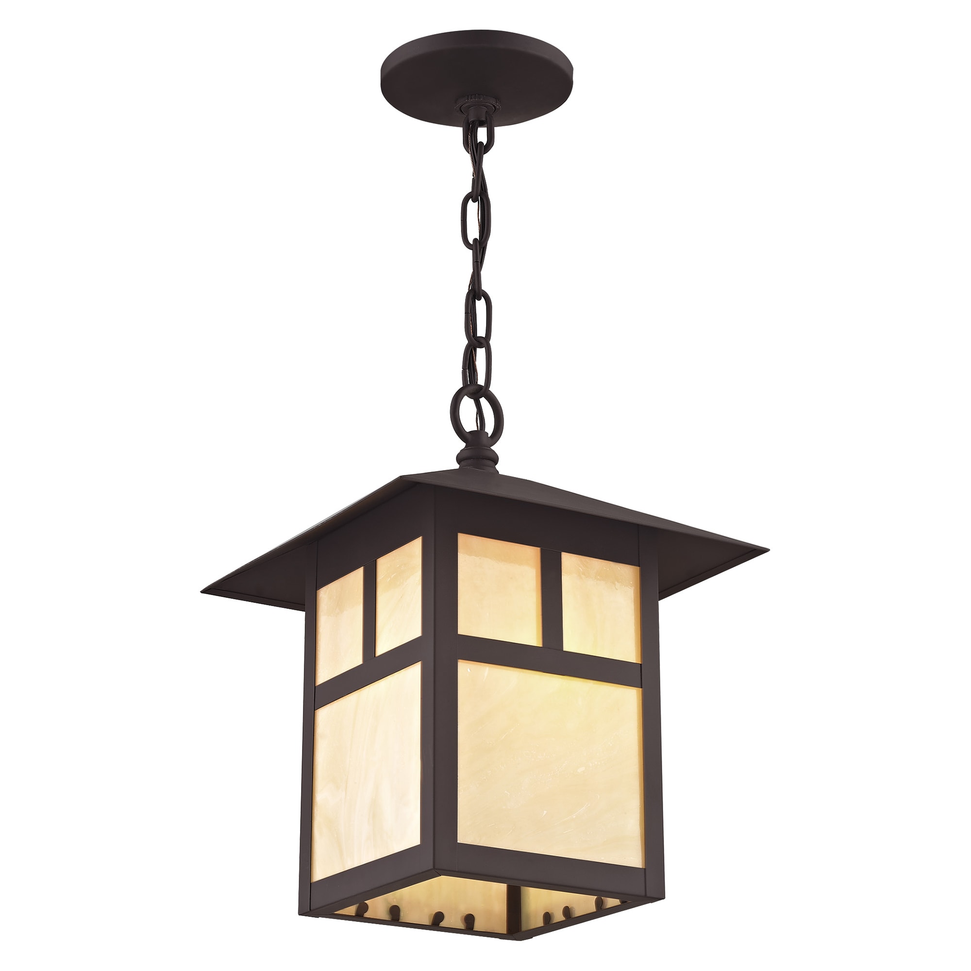 Bronze Finish Montclair Mission 1-Light Outdoor Pendant with Iridescent Tiffany Glass