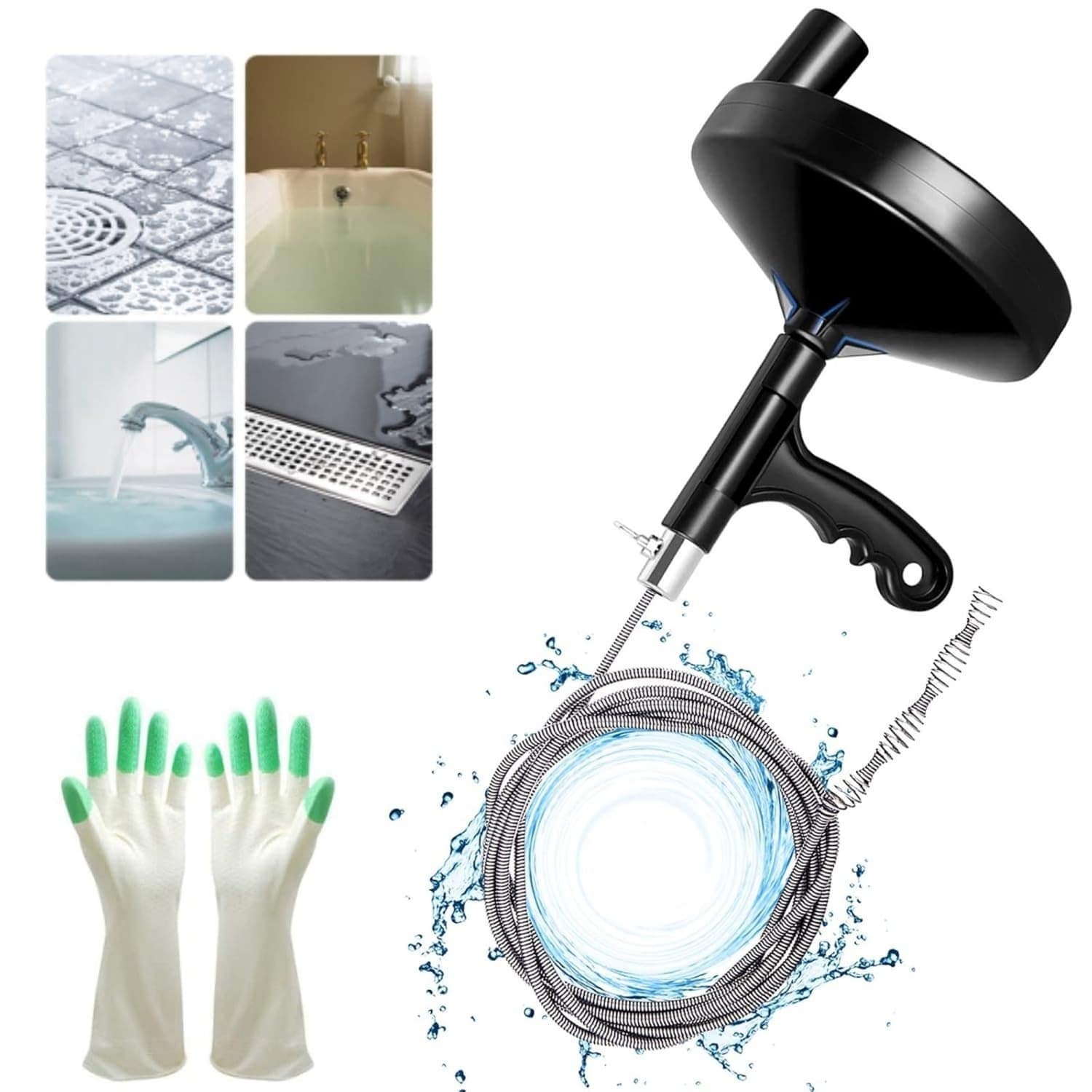 OGETFUUR 25ft Drain Auger with Gloves for Bathtub Drain and Bathroom Sink