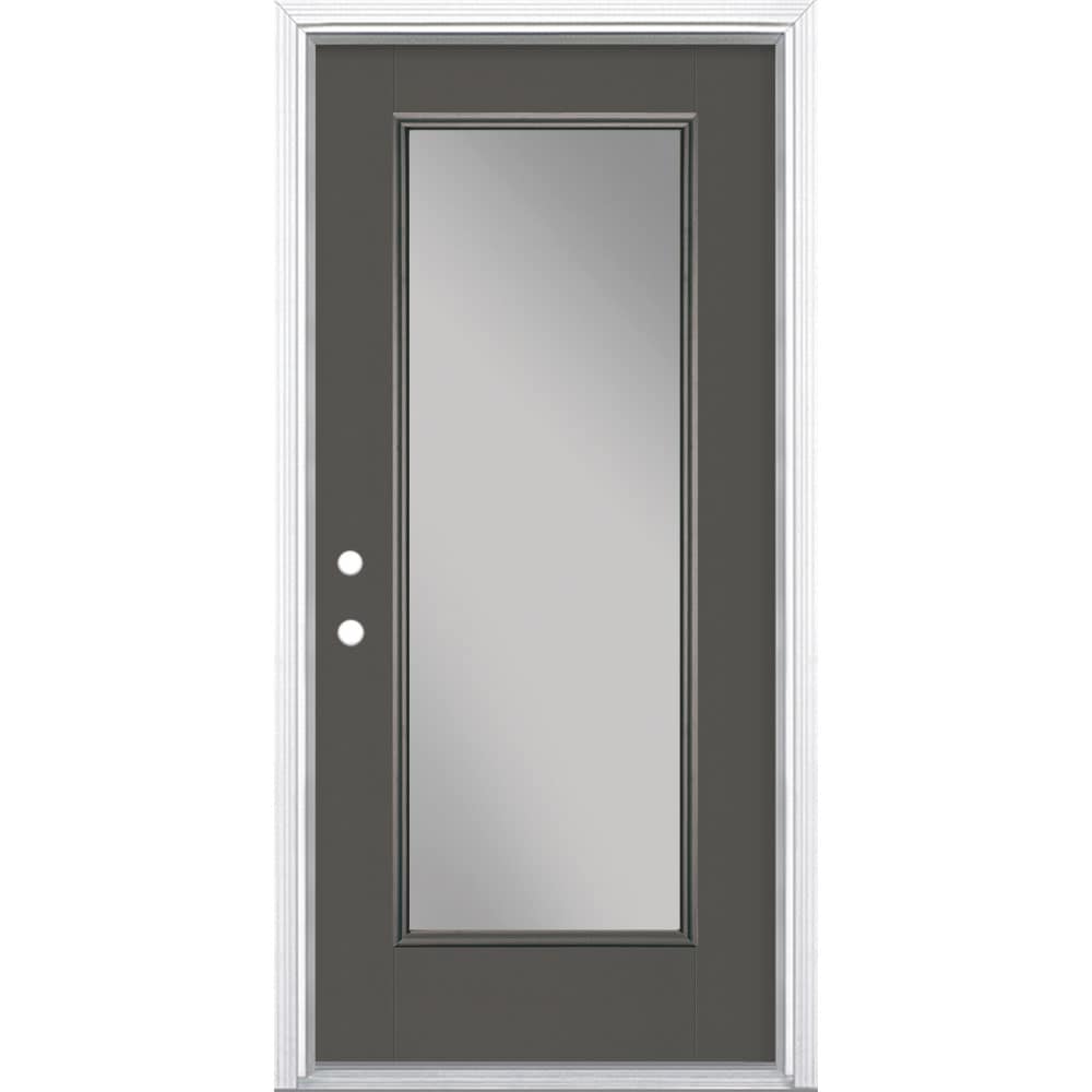 Masonite 1218708 36-in x 80-in x 4-9/16-in Fiberglass Full lite Right-hand inswing Timber Gray Painted Prehung Front Door with Brickmould Insulating core