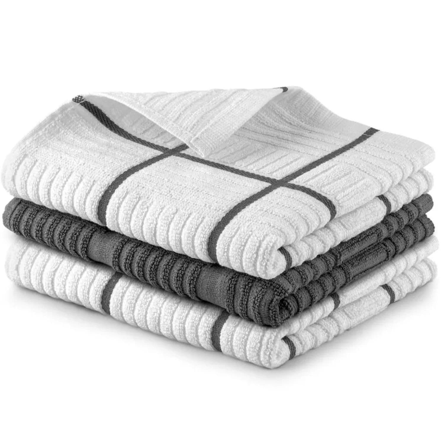 Zulay Kitchen 3 Pack Cotton Kitchen Towels 15 x 25 Inch Super Absorbent Reusable Dish Towels Soft Cleaning Cloths for Kitchen and Household Use