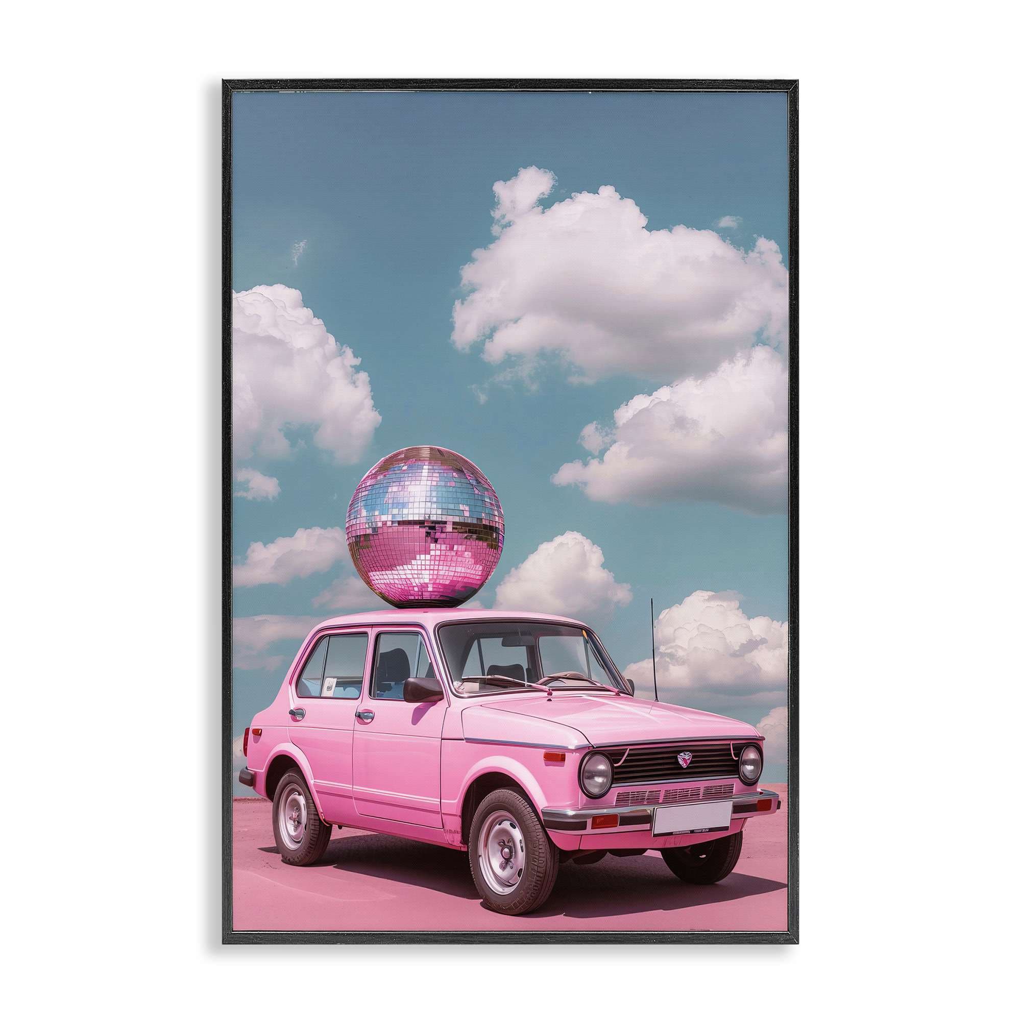 Stupell Industries BT-644-FR-16X24 Disco Ball Car and Clouds Black Framed Giclee Art By LSR Design Studio 16 x 24