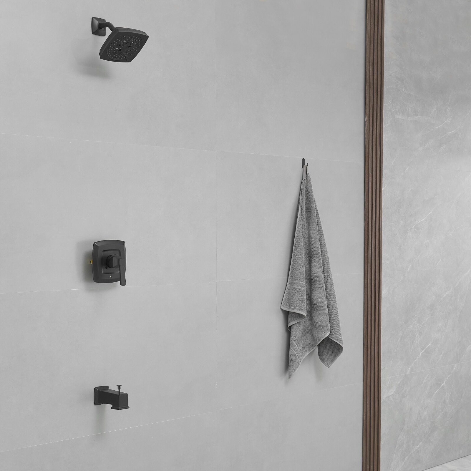 Matte Black Square Rainfall Shower Faucet Set with Tub Spout