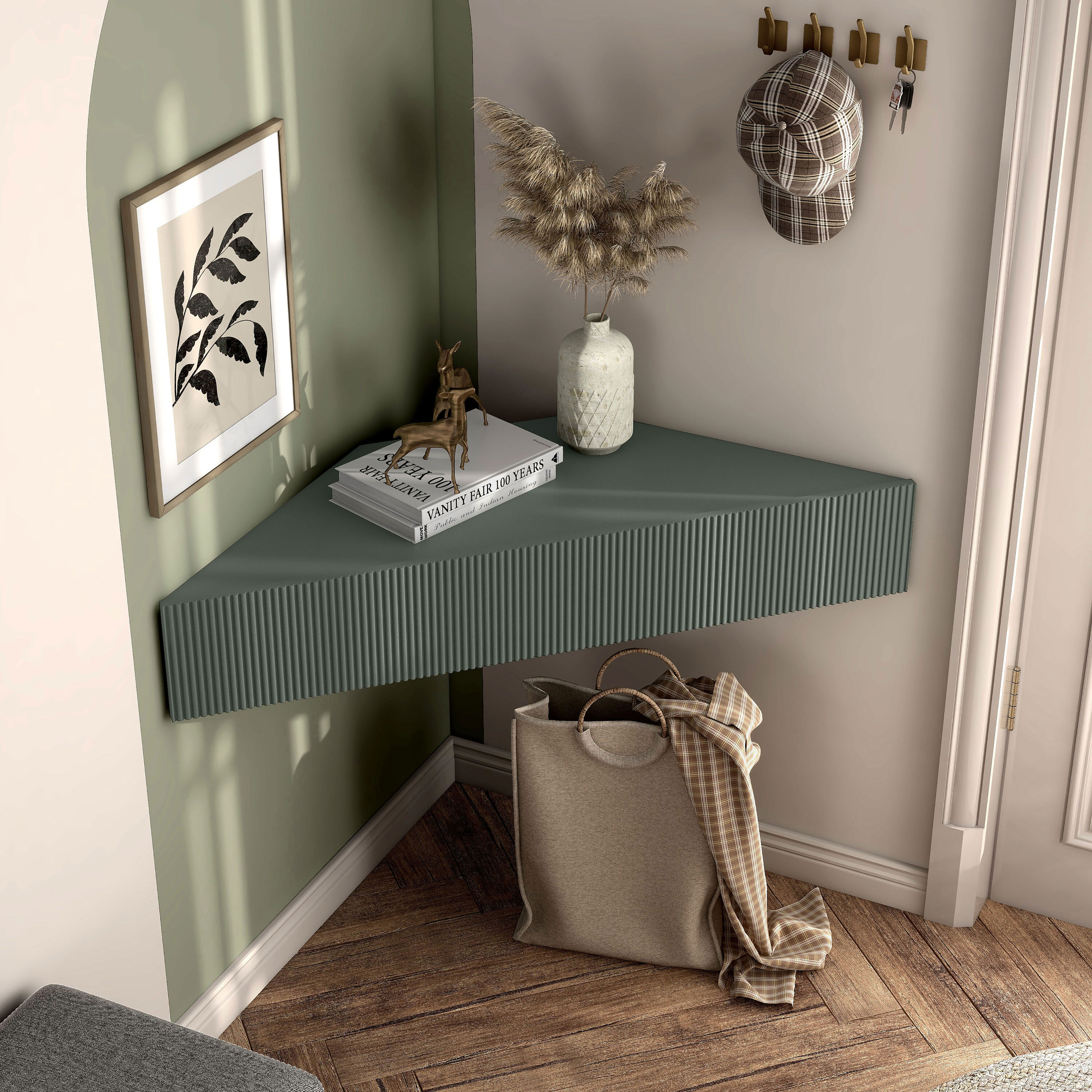 Emmeline Sage Green Composite Wood Corner Floating TV Stand