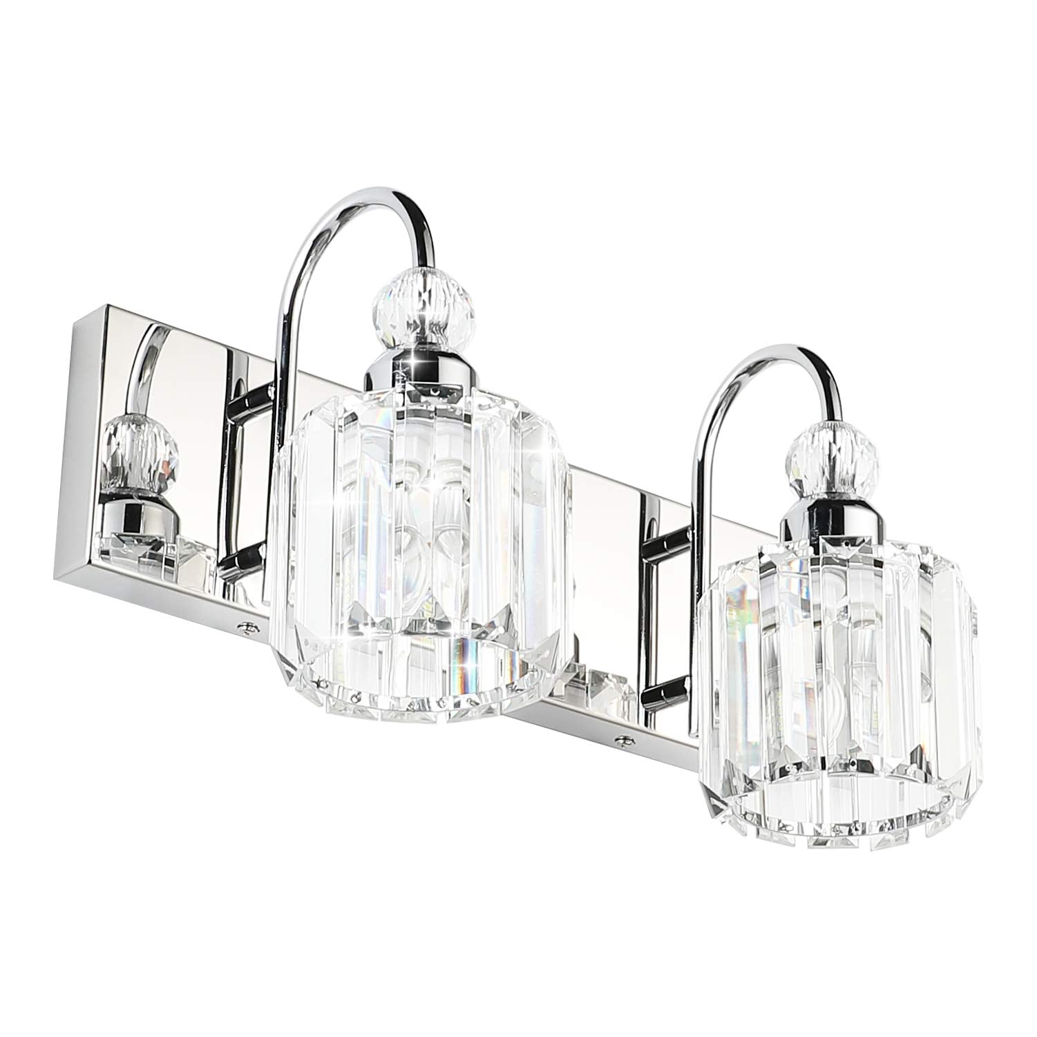 Aoibox  Modern 2 Light Crystal Bathroom Vanity Wall Light Stainless Steel Fixture with E26 Sockets 15 in Wide