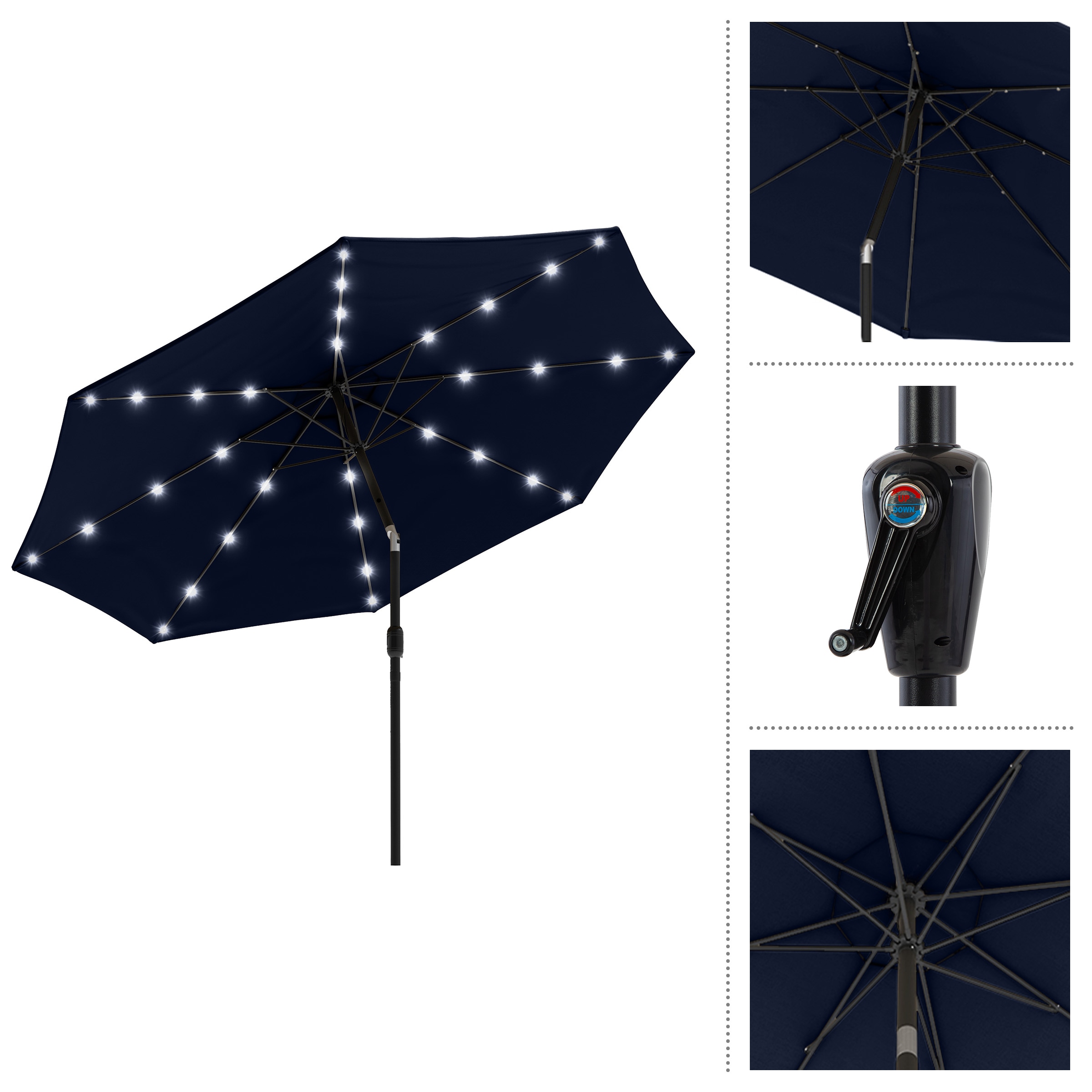 Navy Blue 10-Foot Patio Umbrella with Solar LED Lights