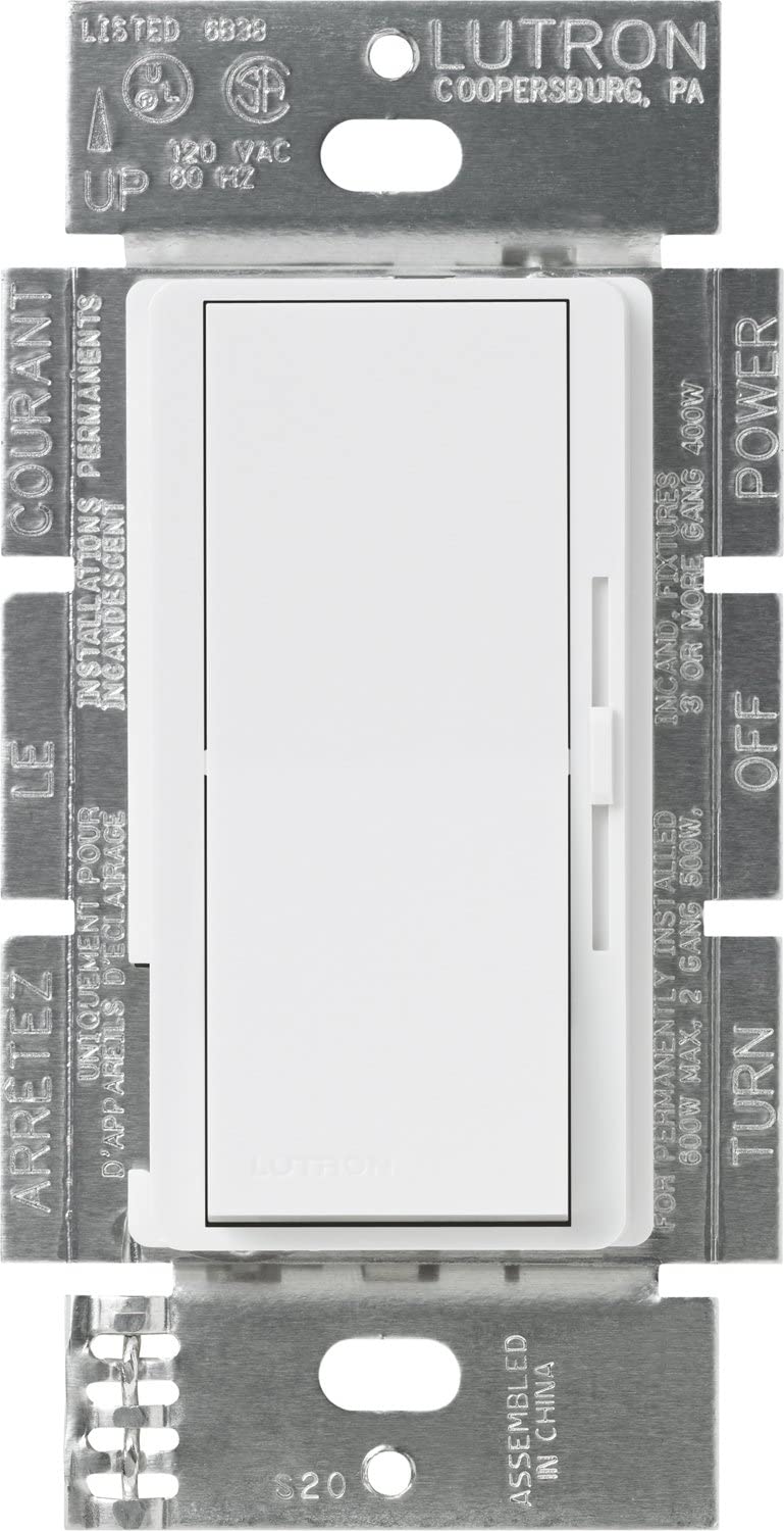 Lutron DV-600P-WH Diva Incandescent Single-pole Rocker Light Dimmer Switch, White