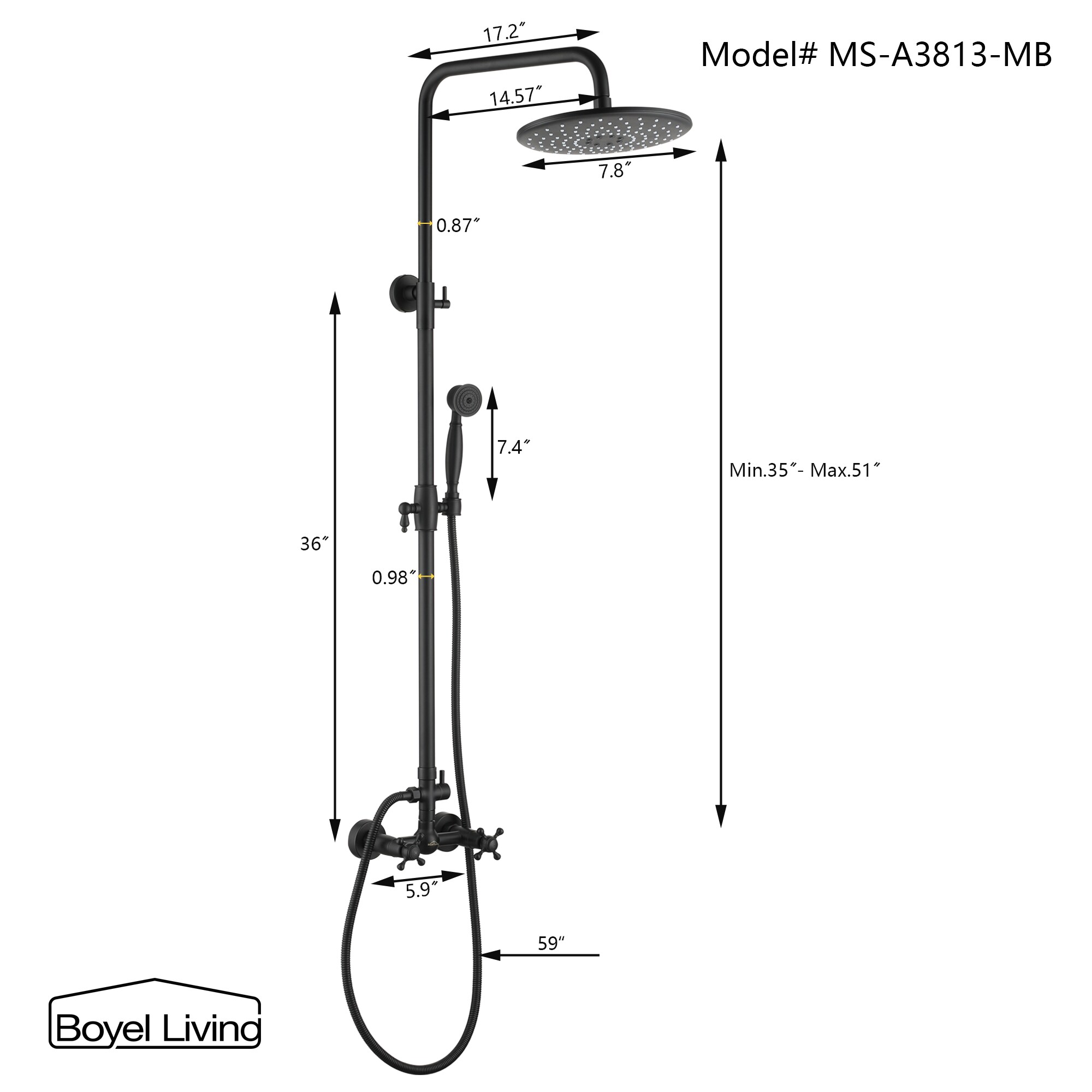 Clihome CHMS-MB-A3813 Showerhead-Bar-Panels - View #2