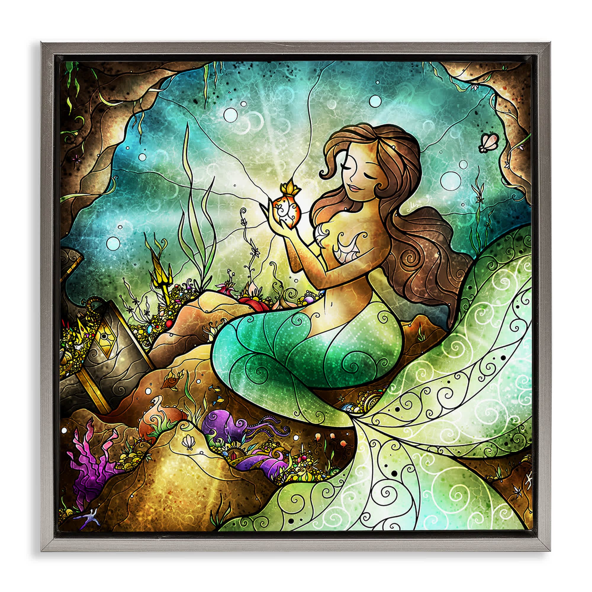 Stupell Industries BS-981-FFL-24X24 Detailed Nouveau Mermaid Gray Framed Floater Canvas Wall Art By Mandie Manzano 25 x 25