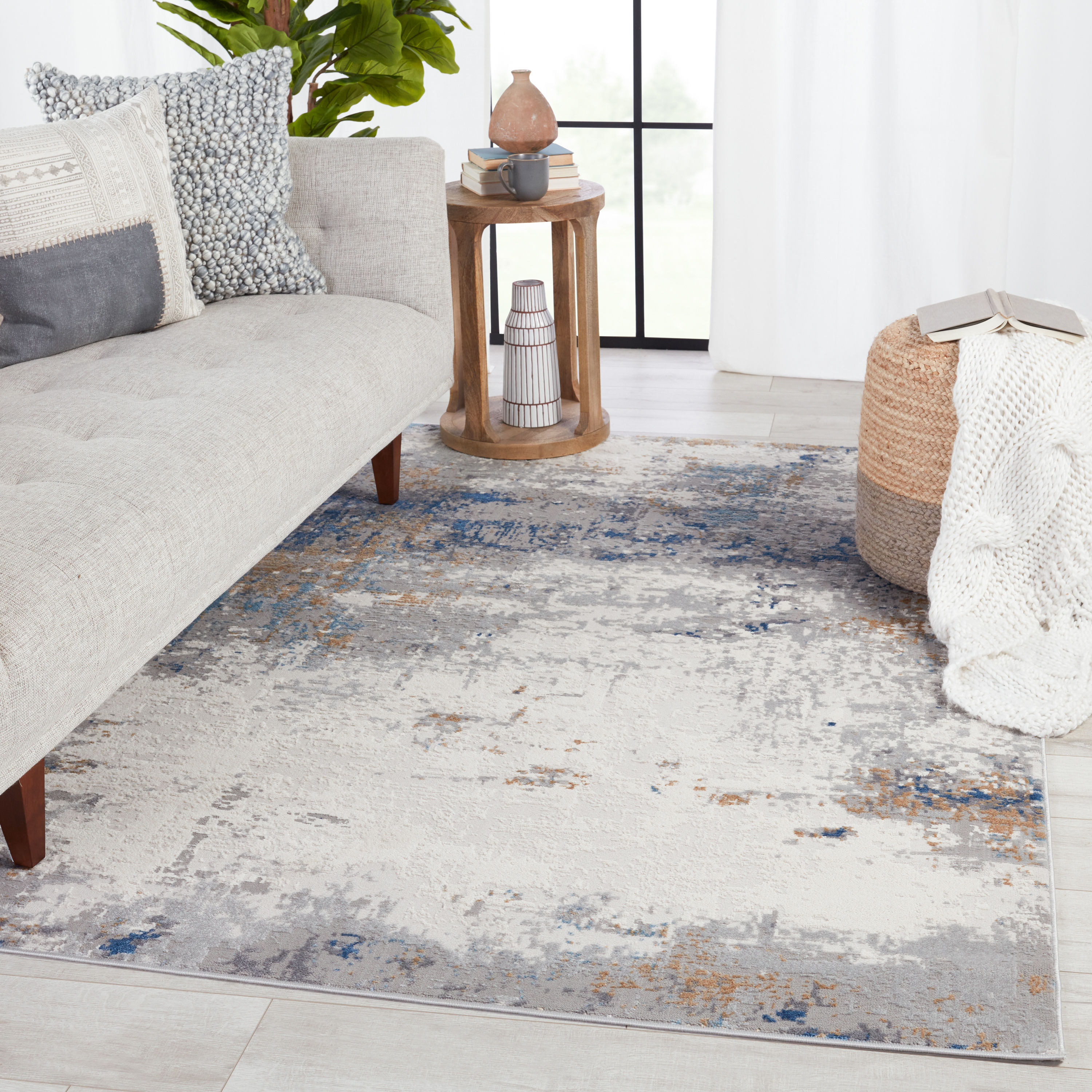 Grotto 3' x 12' Gray Blue Abstract Wool Runner Rug