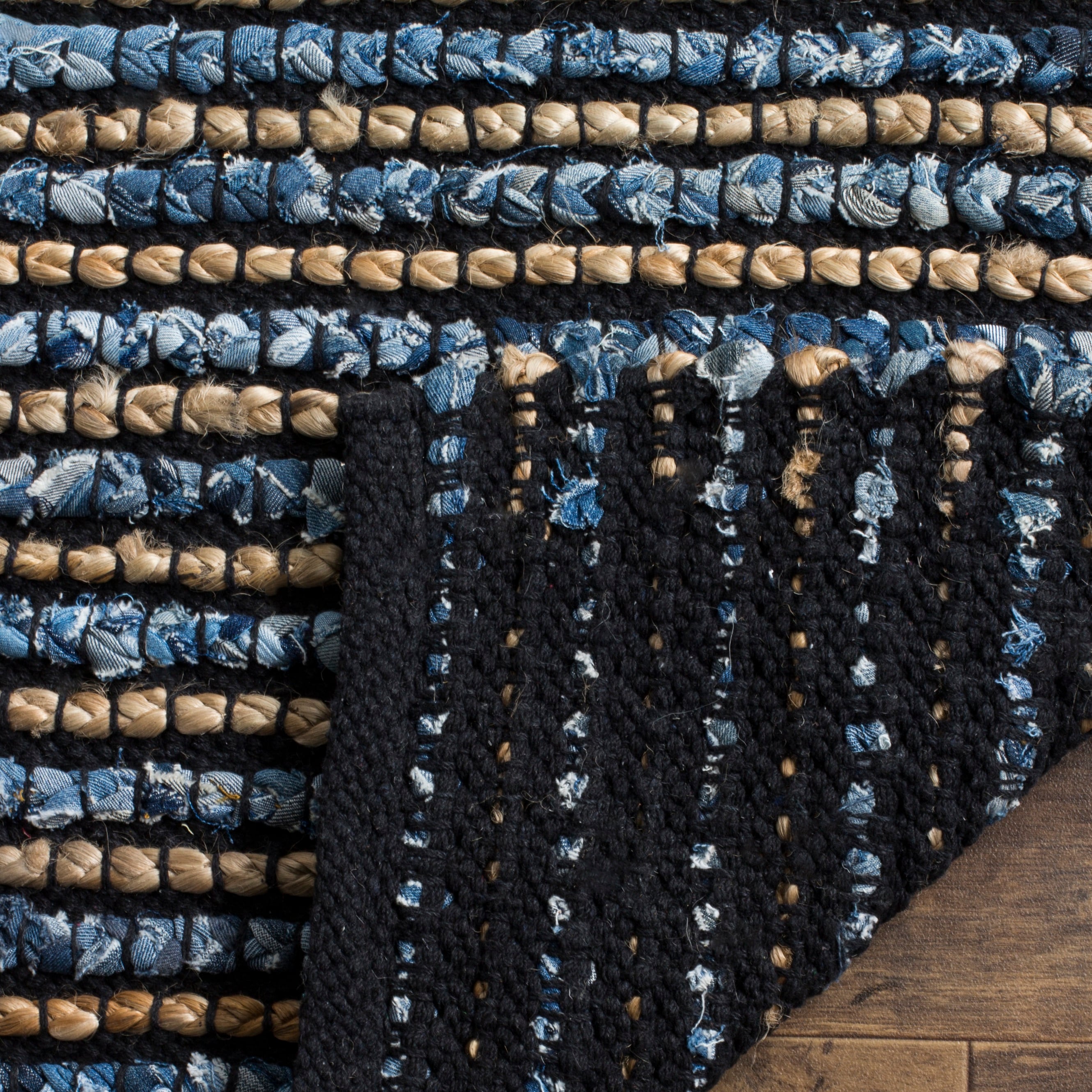 Handmade Cape Cod 4' Square Blue Stripe Cotton Rug
