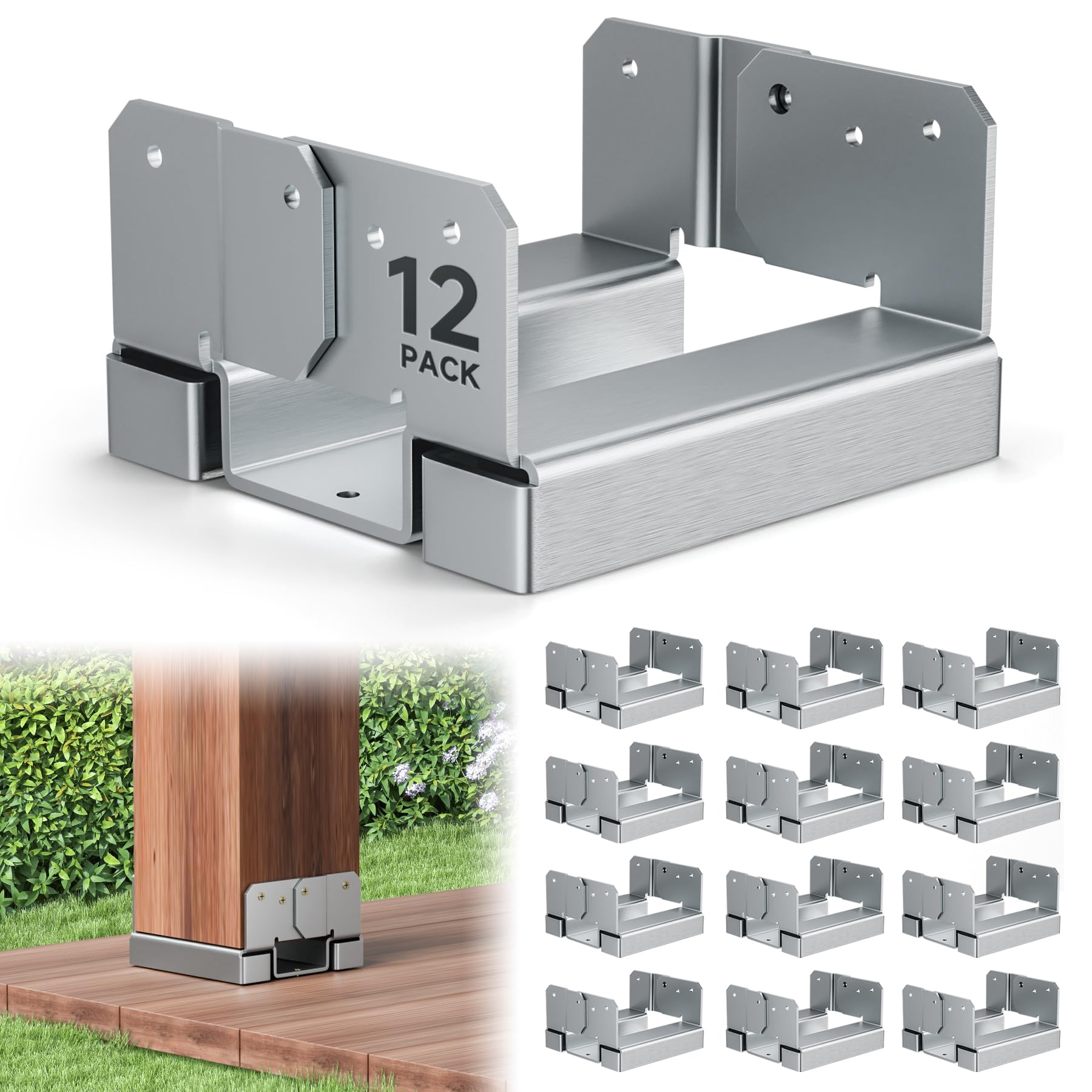 Phyfalip  12 Pack 6x6 Post Base Brackets Heavy Duty 6x6 Post Base for Concrete Galvanized Decking Post Anchors Wood to Concrete for Deck Pergola