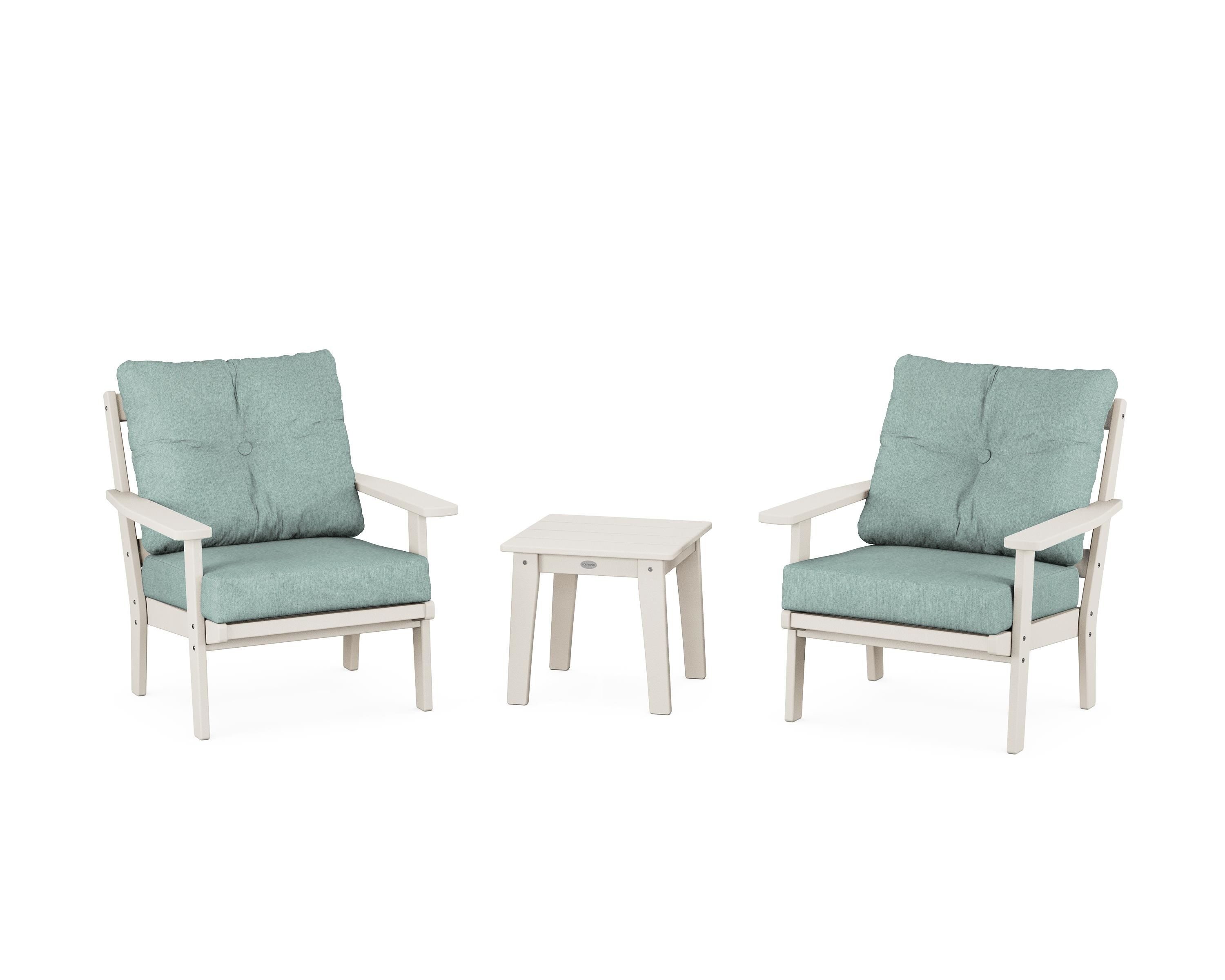 POLYWOOD PWS2138-2-SA161130 Oxford 3 -Piece Patio Conversation Set with Green Cushions