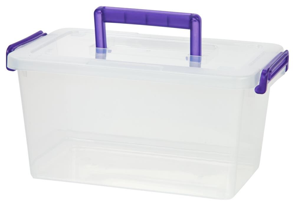 IRIS 200184 Medium Deep Modular Latching Box- Purple Handle, Clear