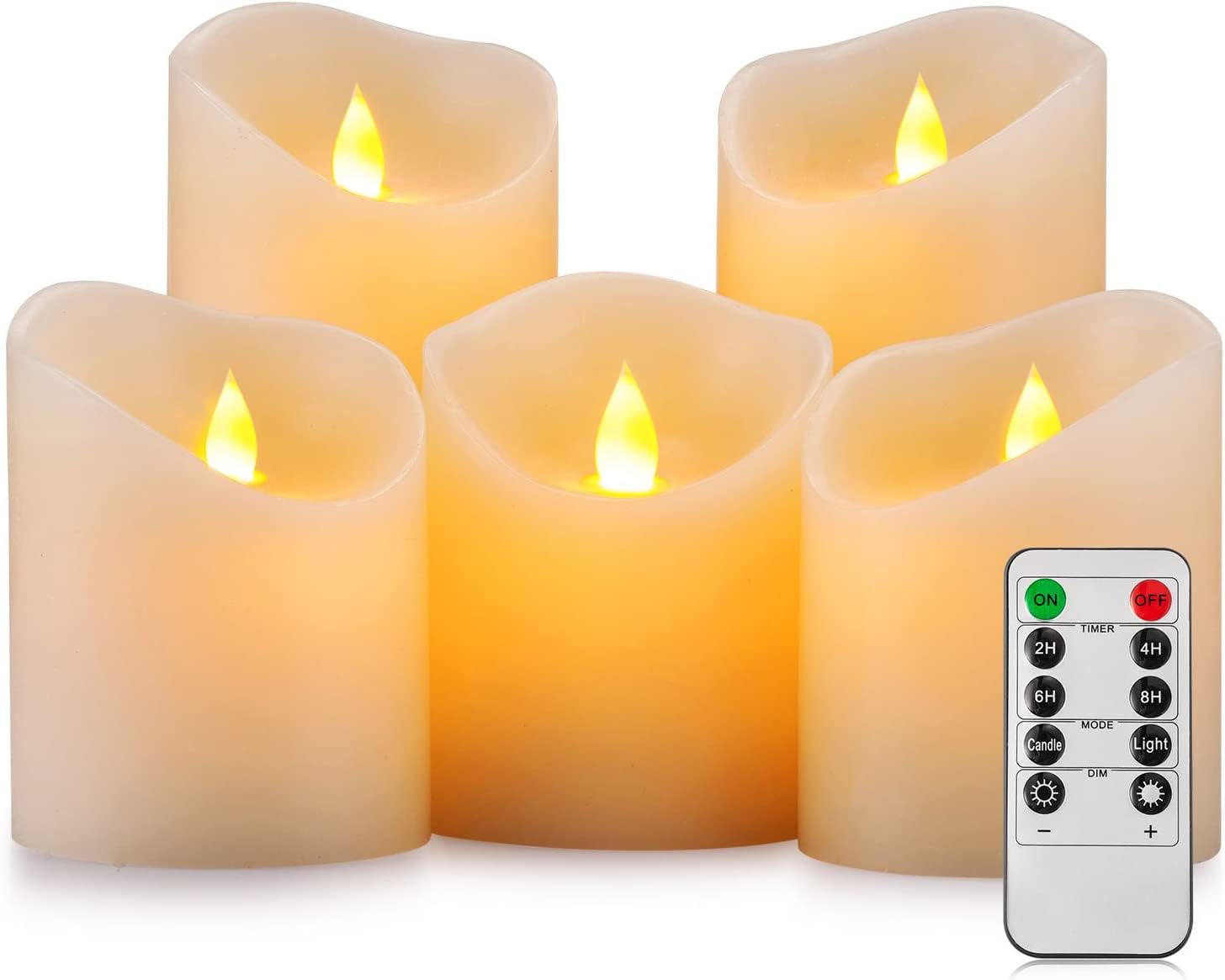 Lukvuzo Flameless LED Candles Set of 5 Realistic Moving Flame Ivory Wax Pillar Candles with Remote Control Timer for Home Decor Parties Weddings #LLU0619L026
