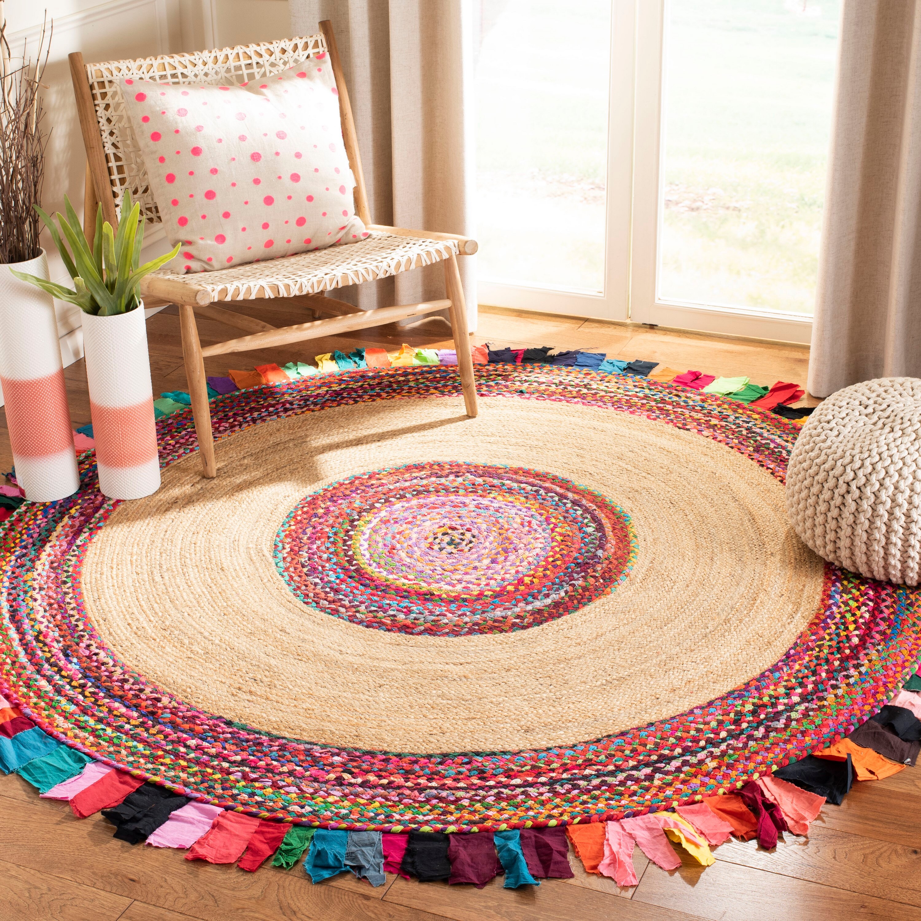 Safavieh CAP701P-6R Cape Cod Lowell 6 x 6 (ft) Jute Multi/Natural Round Indoor Border Bohemian/Eclectic Area rug