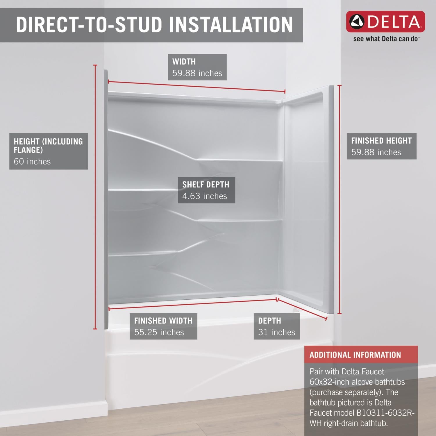 Delta B66311-6032-WH Bathtub-Wall-Surrounds - View #2