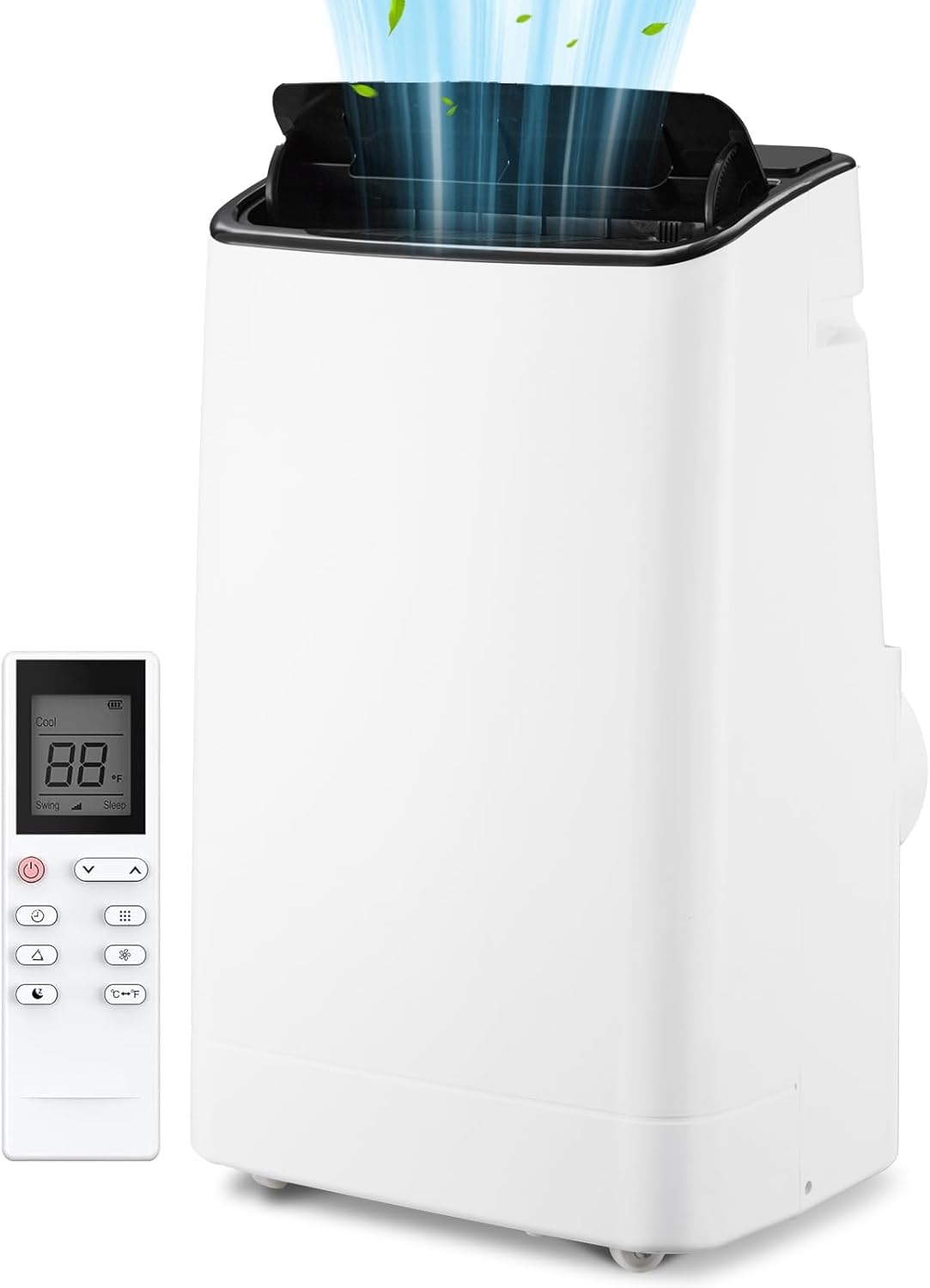 Qeetex ZYS-PHO-109K7EFR 14000 BTU Portable Air Conditioner 3-in-1 Inverter AC Unit for Rooms Up to 750 Sq Ft Ultra Quiet 53dB Cooling with Dehumidifier Fan Remote LED Display Window Kit White