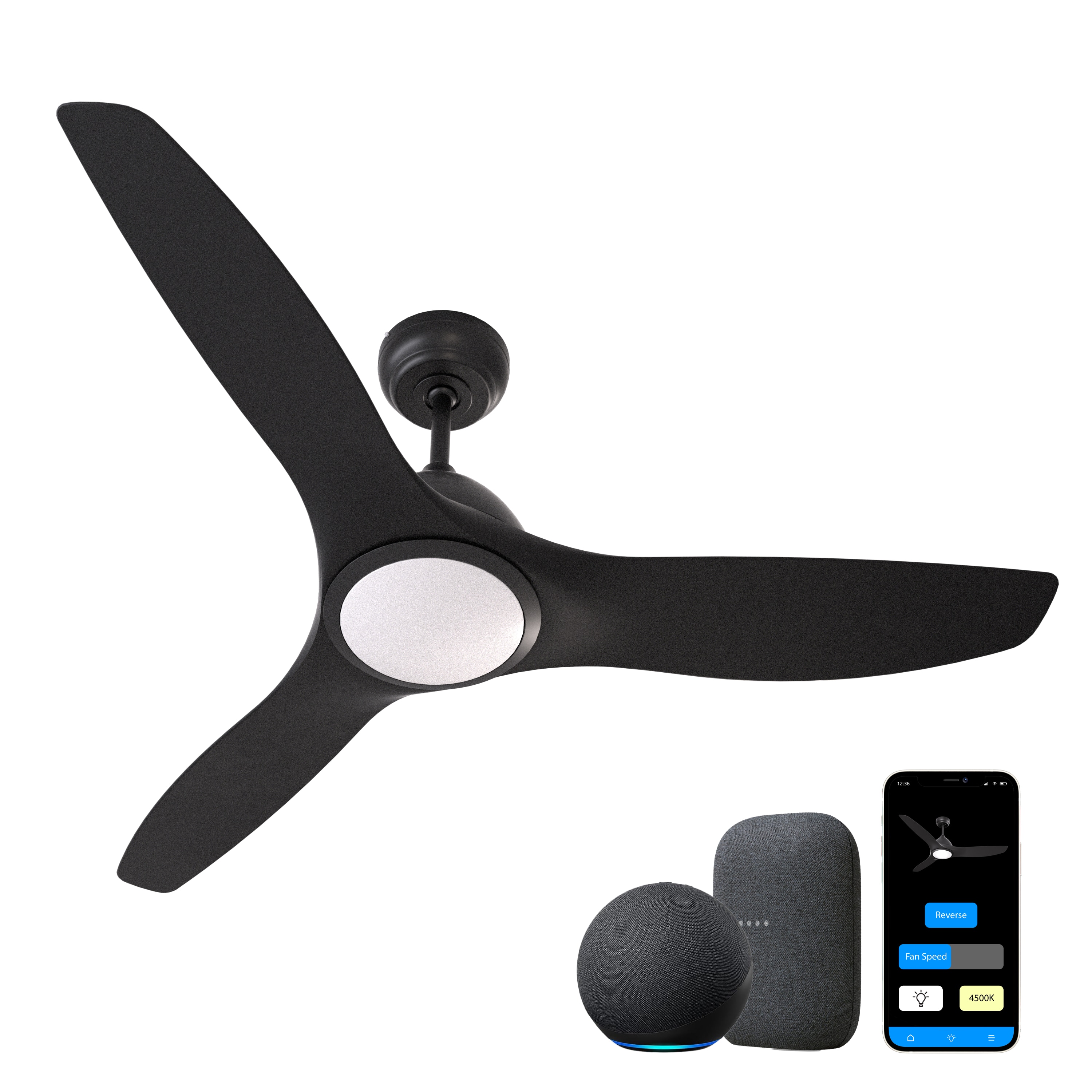 Promounts 52-in Black with Black Abs Blades LED Indoor Smart Propeller Ceiling Fan with Light (3-Blade) OHCF02-B Sansujyuku sansujyuku.com