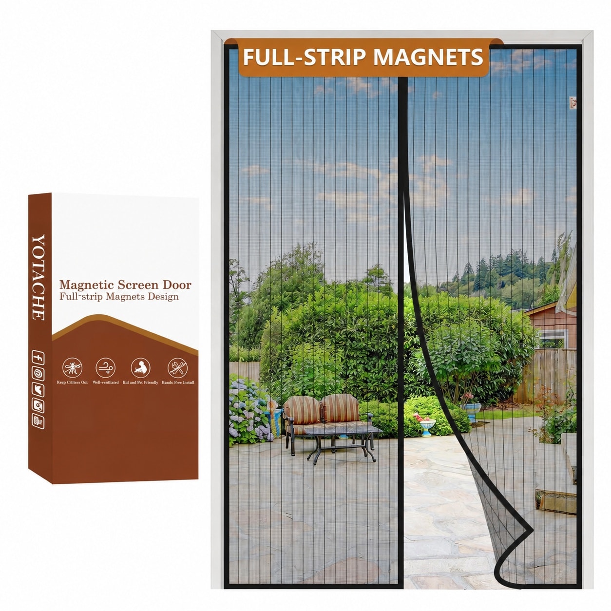 LILILIAN FMY  Magnetic Screen Door Fits Doors Seventy Two by Eighty Inches Screen Size Seventy Four by Eighty One Inches Reinforced Mesh with Full