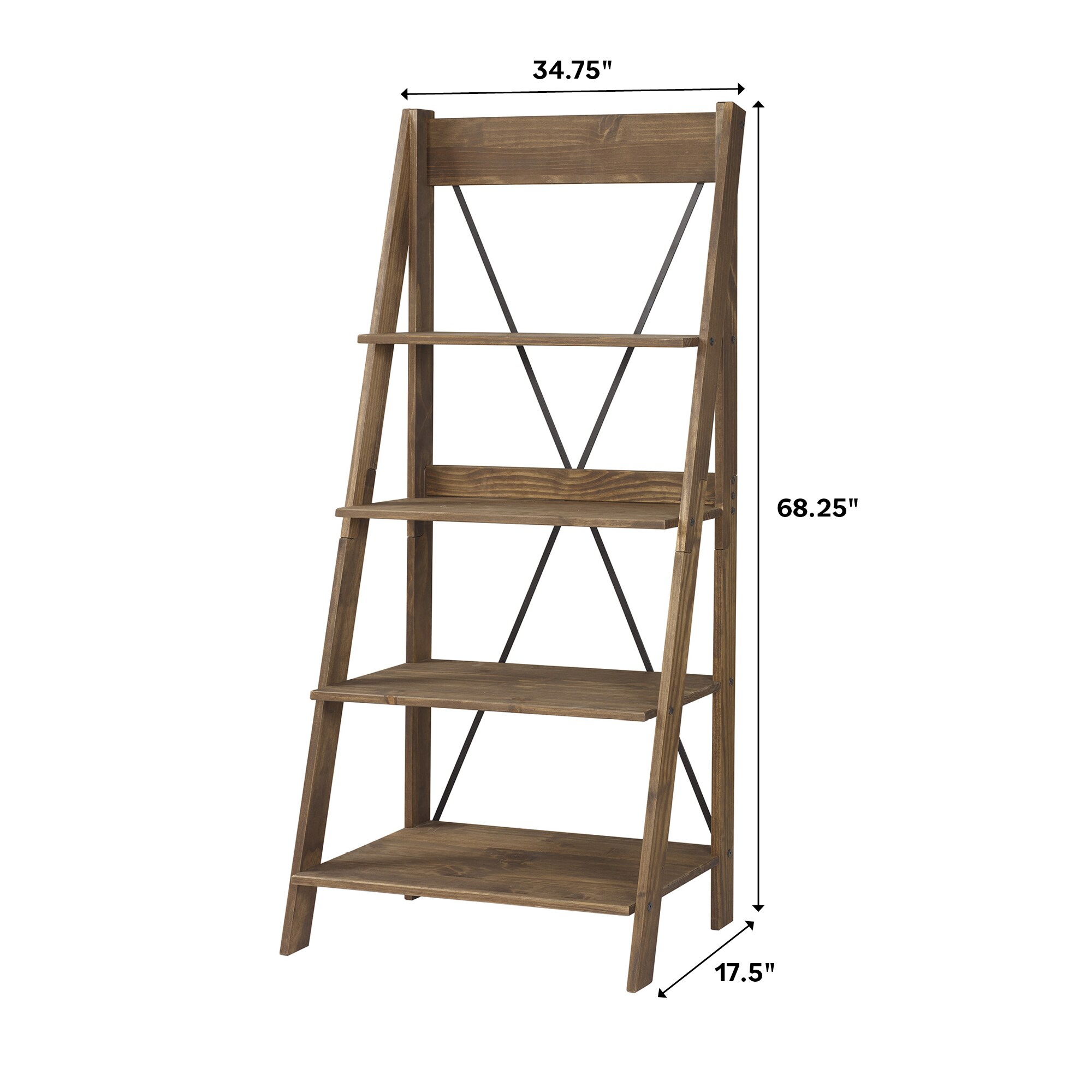 Walker Edison Brown Wood 4-Shelf Ladder Bookcase (31-in W x 68-in H x ...