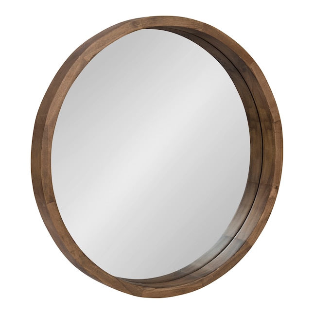Round Rustic Brown Framed Wall Mirror, 40 Inch Round Wooden Mirror