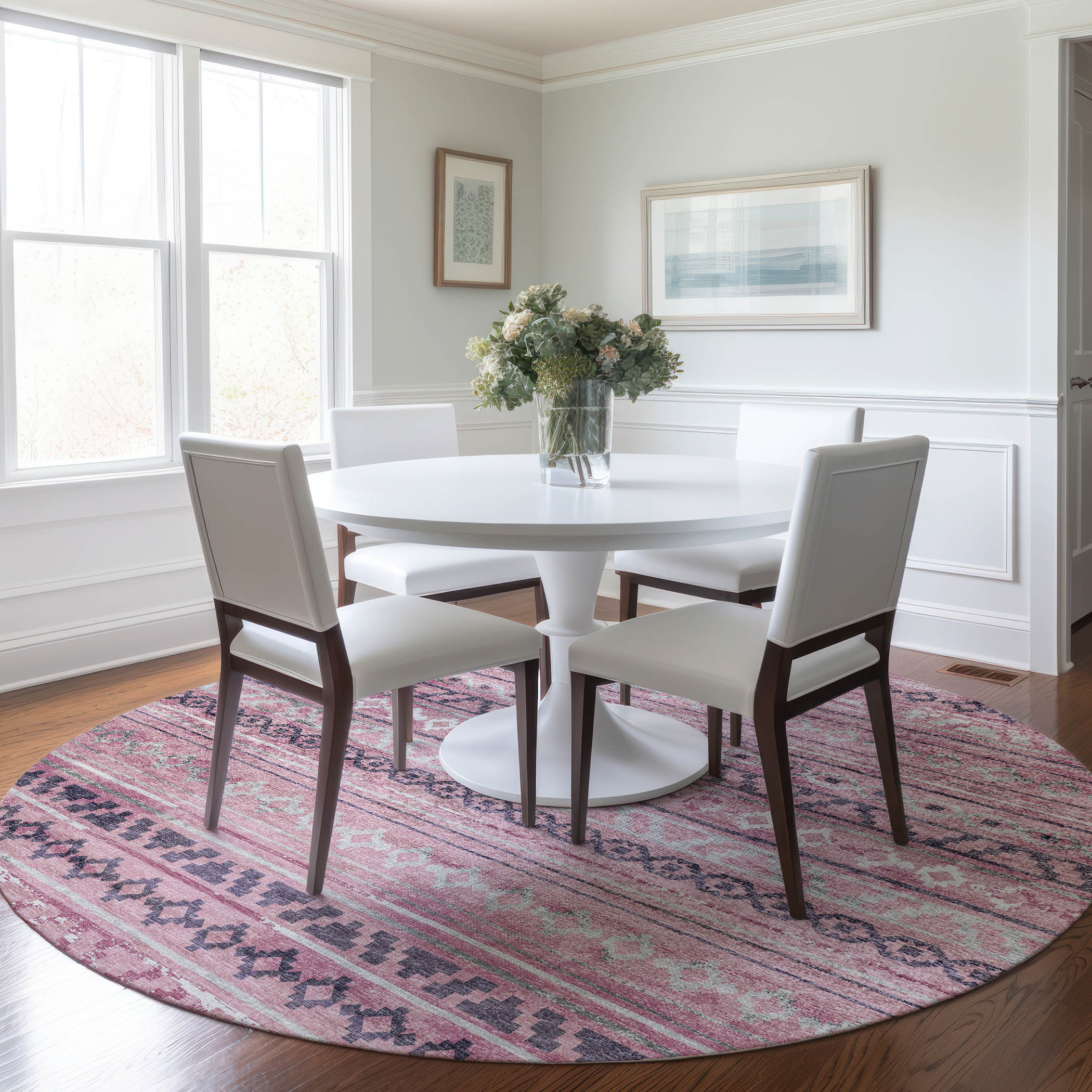 Addison Rugs AMF116PI8RO Mayfield AMF116PI 8 x 8 (ft) Loomed Polyester Pink Round Indoor Geometric Machine washable Area rug
