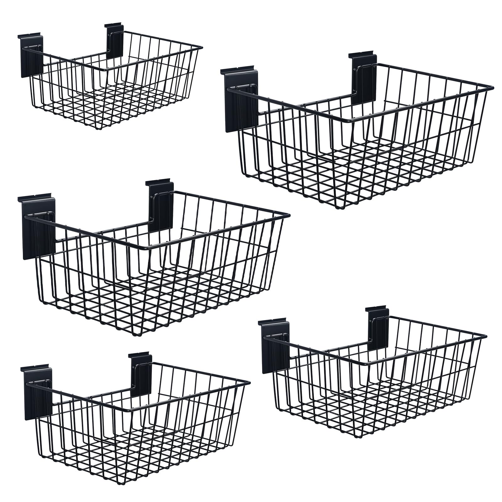 KHKFY  Slatwall Baskets 15 Inch Heavy Duty Steel Wire Storage Organizer for Garage Office Retail Sports Toys and Tools Rust Resistant 5 pack