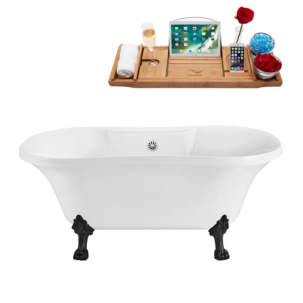 Streamline N100BL-WH 32-in x 60-in Glossy White Acrylic Oval Clawfoot Soaking bathtub with Drain ( Center Drain )