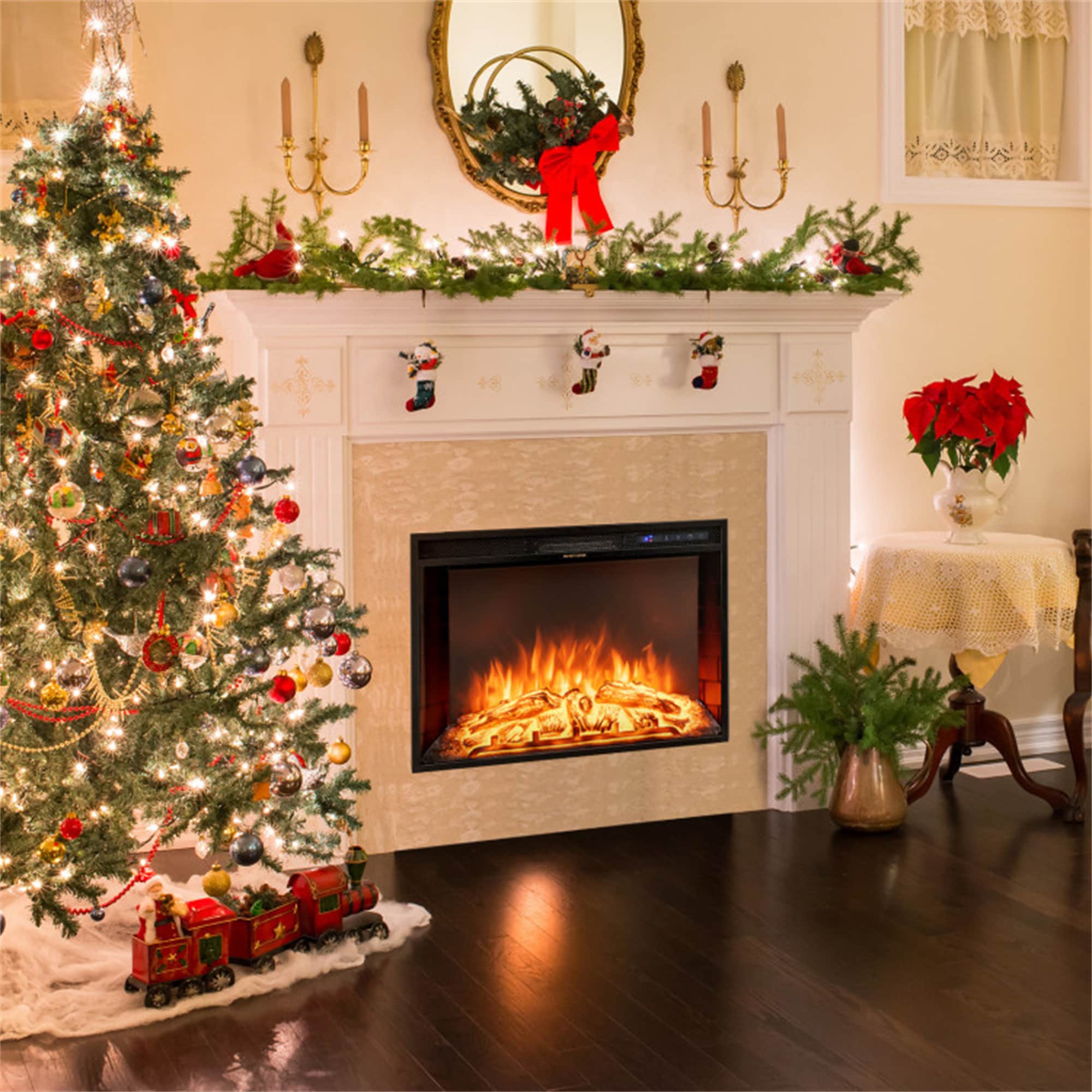 BABOOM BOM-P155579-OR 26.77-Inches W Black Wall mount Fan-forced Wall-mount Electric Fireplace with Remote Control Included