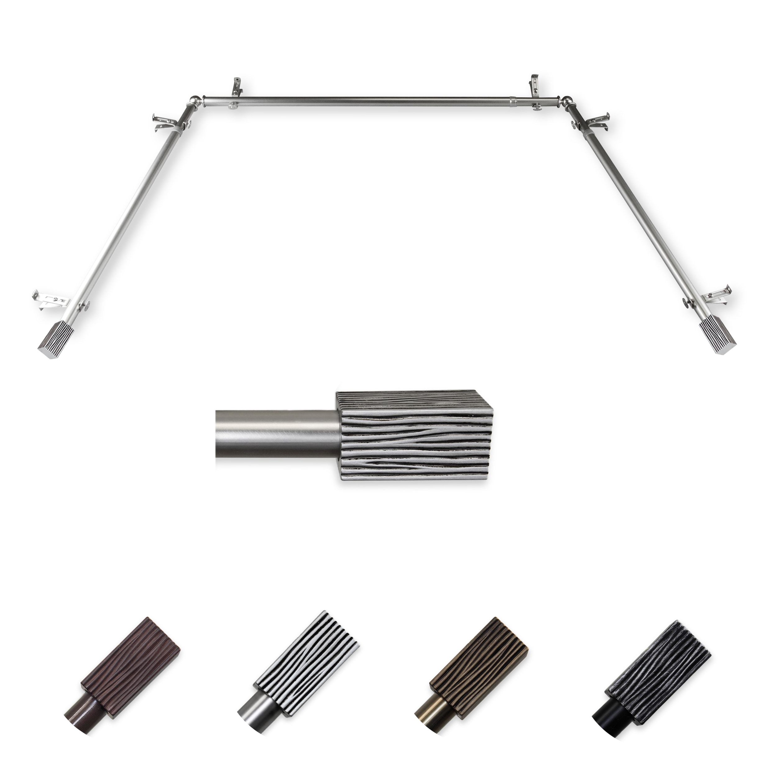 Hart & Harlow L-ABAY-96-5 Favian 13/16-in Bay Satin nickel Steel Bay window curtain rod with Finials